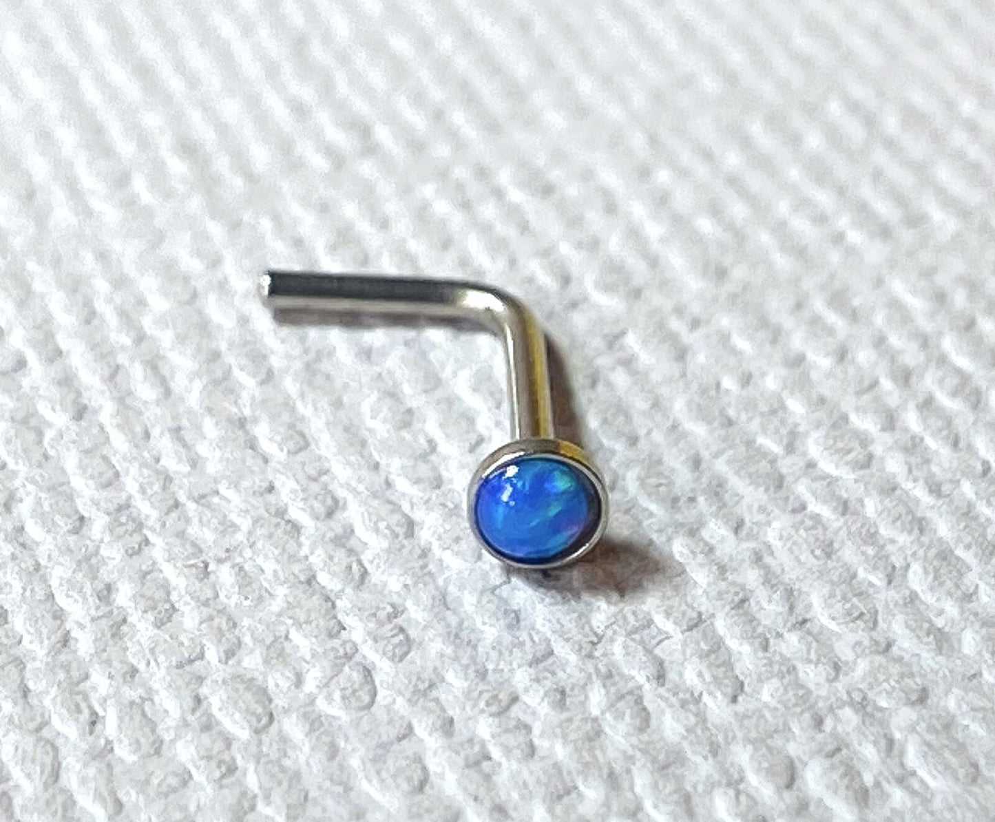 1pc Opal Set L-Bend Nose Ring 316L Surgical Steel Body Jewelry