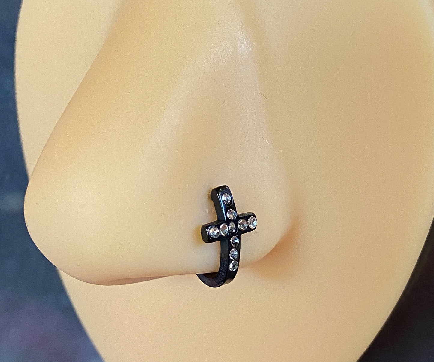 1pc Crystal Paved Cross L-Bend 20g Nose Ring Stud Screw 316L Surgical Steel