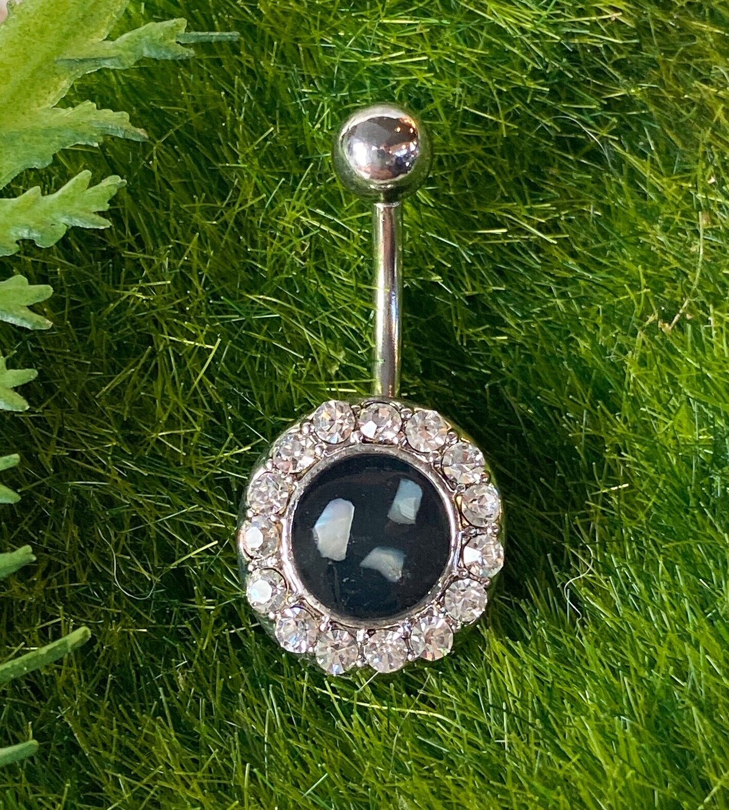 1pc Crystal Paved Edge w/ Mother of Pearl Inlaid Belly Pierced Navel Ring