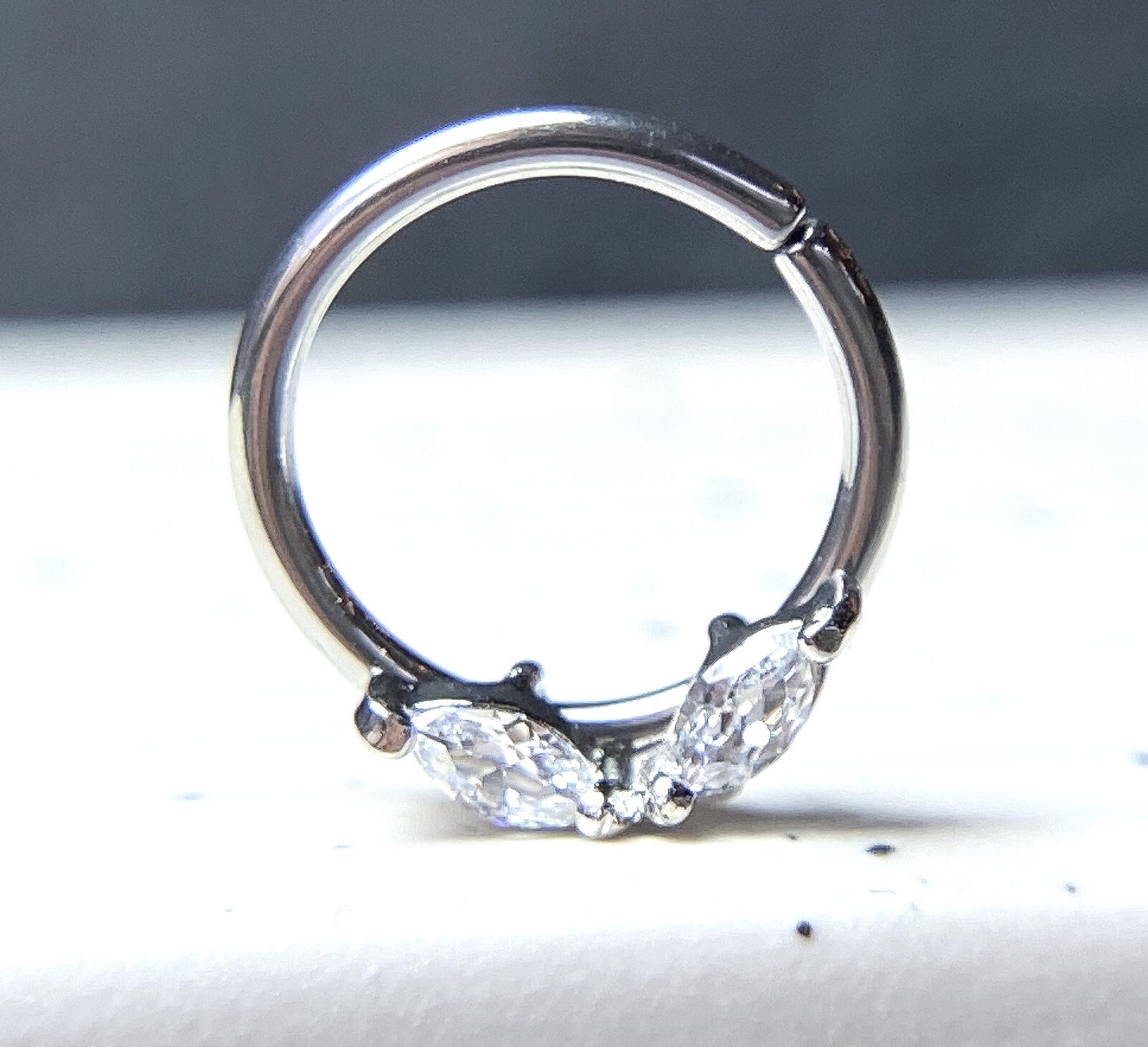 1pc Double Marquise Gem Hoop Ring- Nose Septum Daith Rook Tragus Ear Cartilage