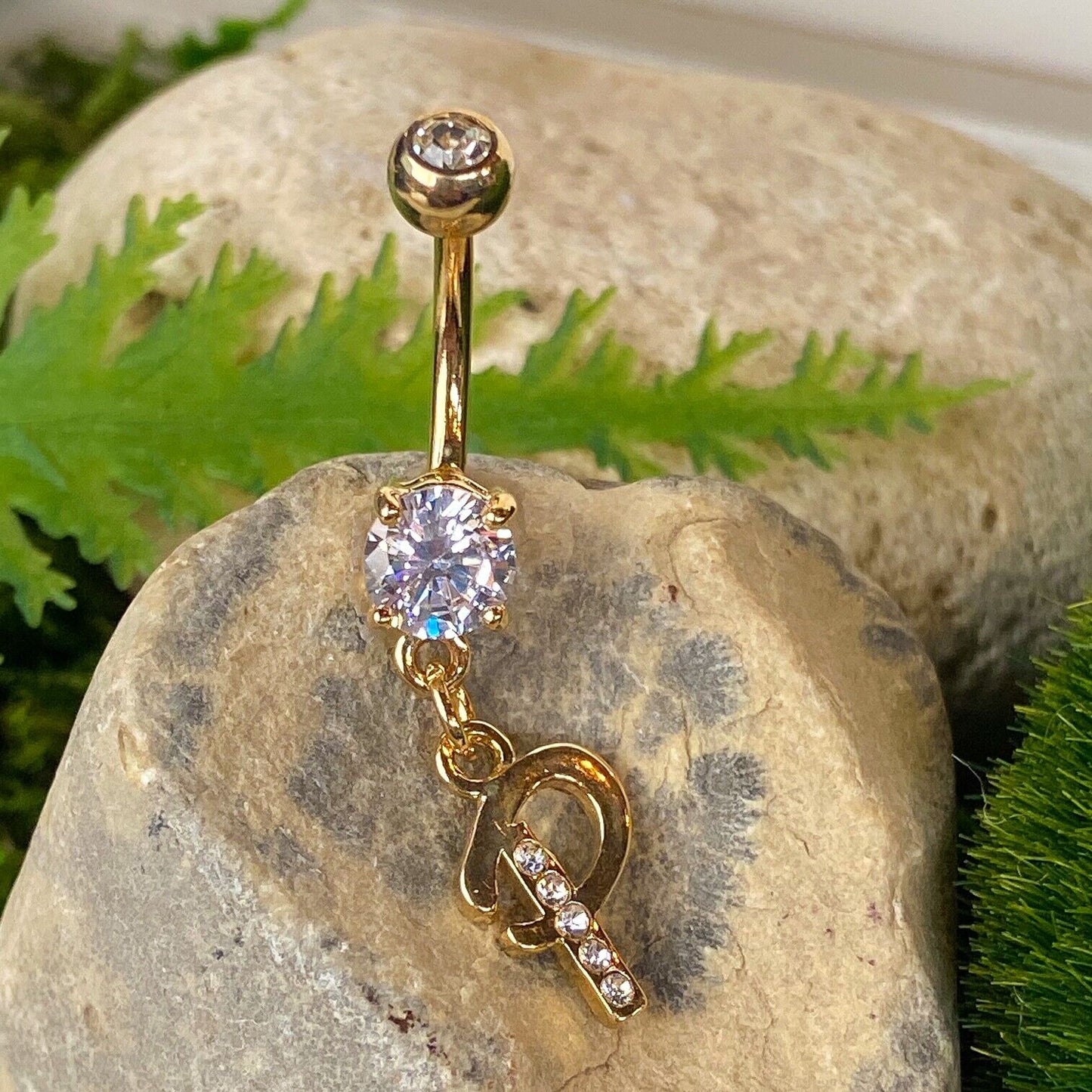 14kt Gold Plated Initial Dangle Belly Ring Naval Navel Letter Body Jewelry