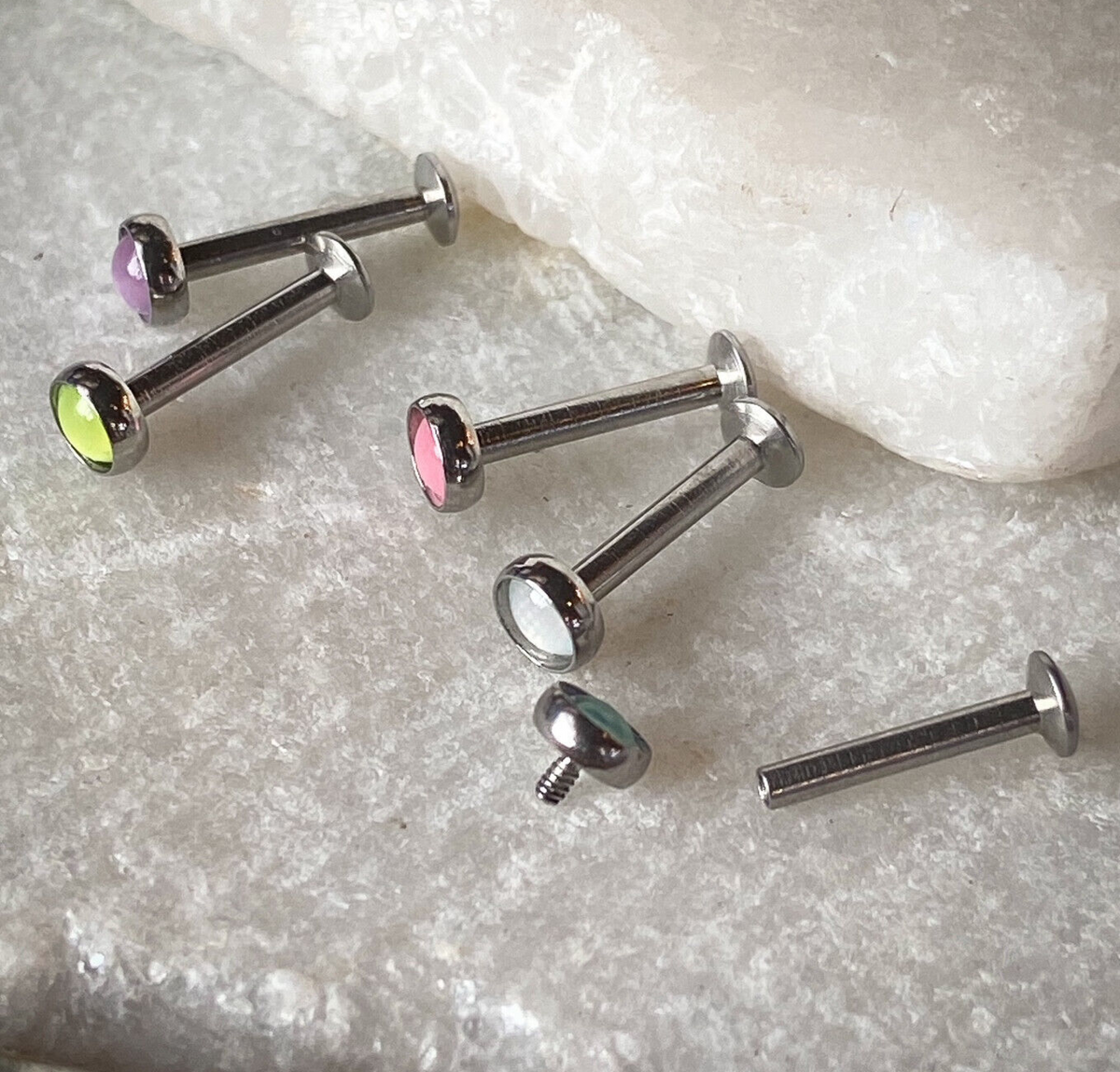 5pc Value Pack Illuminating Stone Labrets Cartilage Stud Internally Threaded
