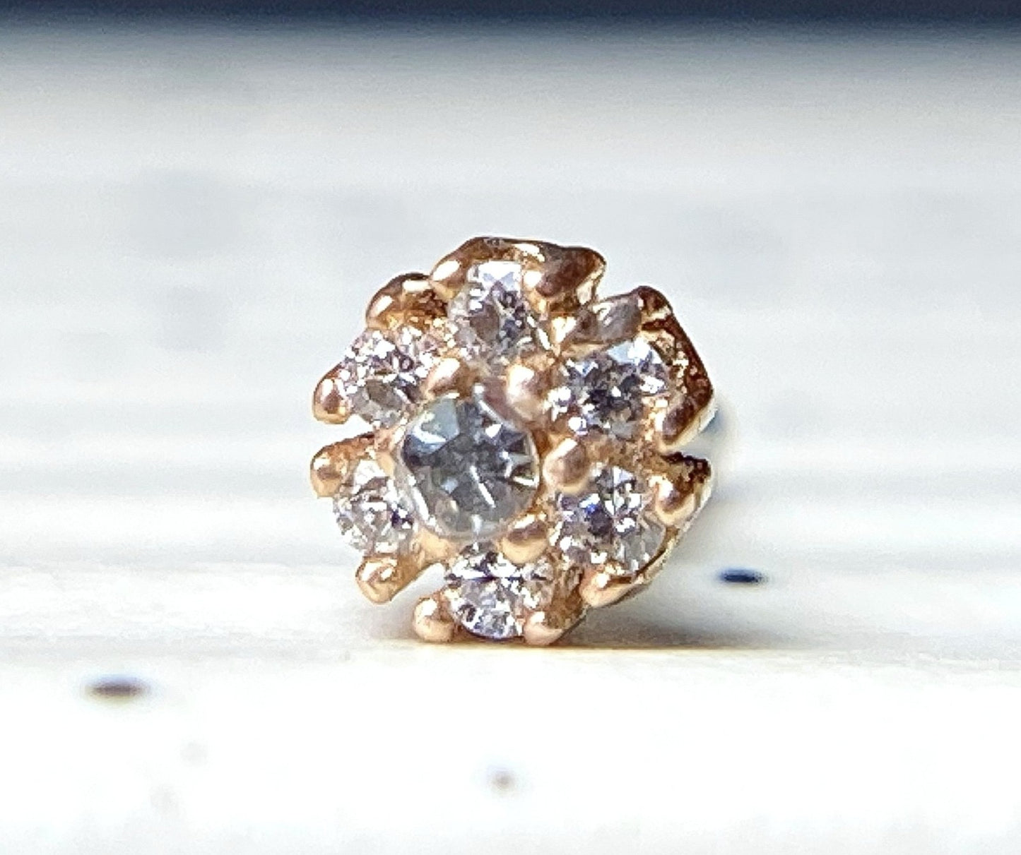 1pc Flower CZ Gem 20g Nose Ring Stud Bone Double Tiered 316L Surgical Steel