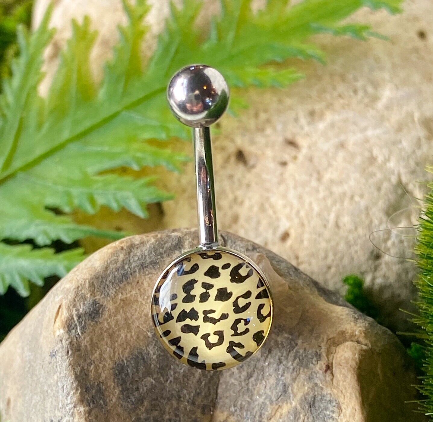Leopard Skin Print Epoxy Belly Ring Navel Naval White, Blue, Purple