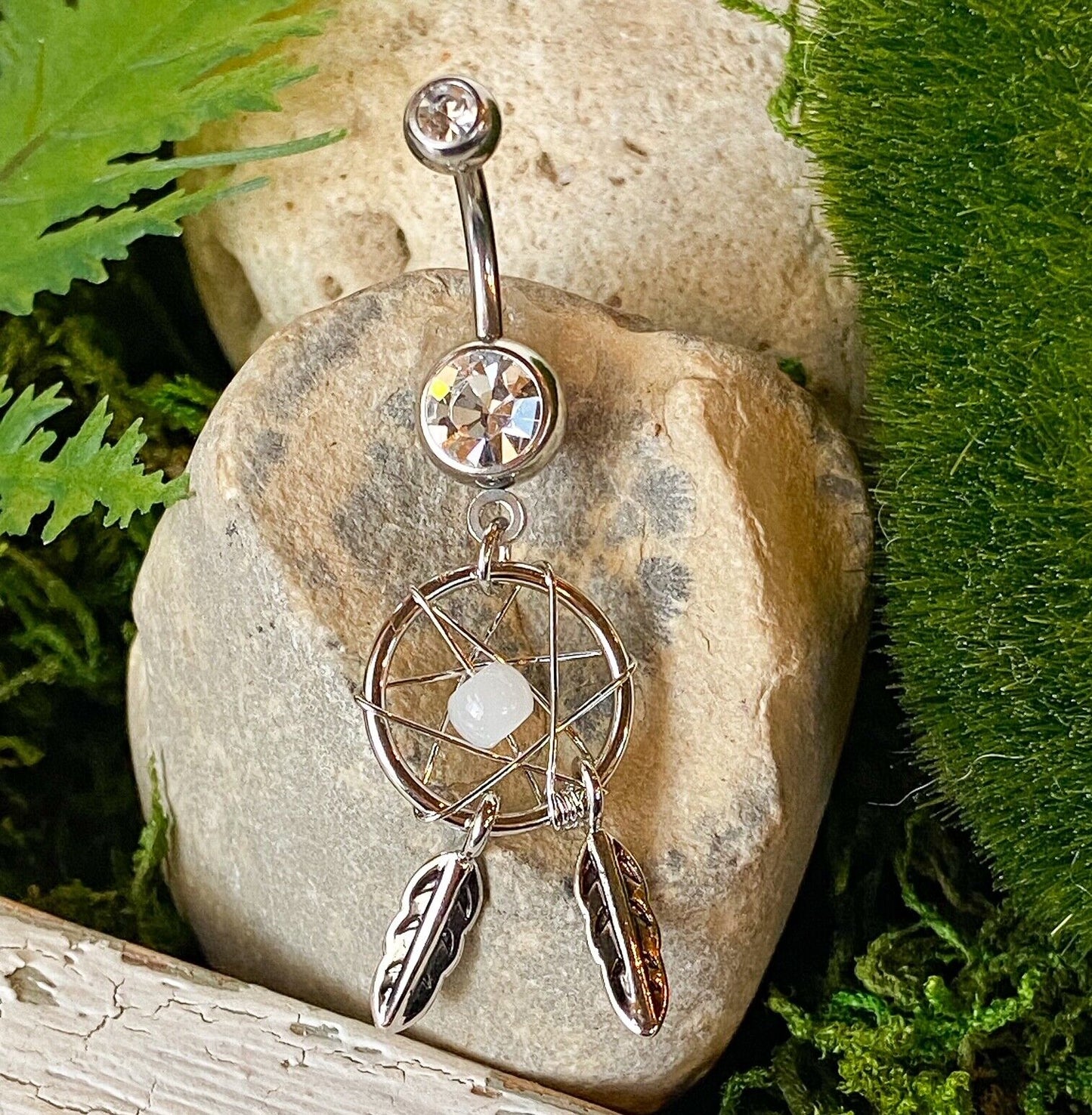 Dream Catcher Woven Star Bead Feathers Gem Belly Button Ring Navel Naval