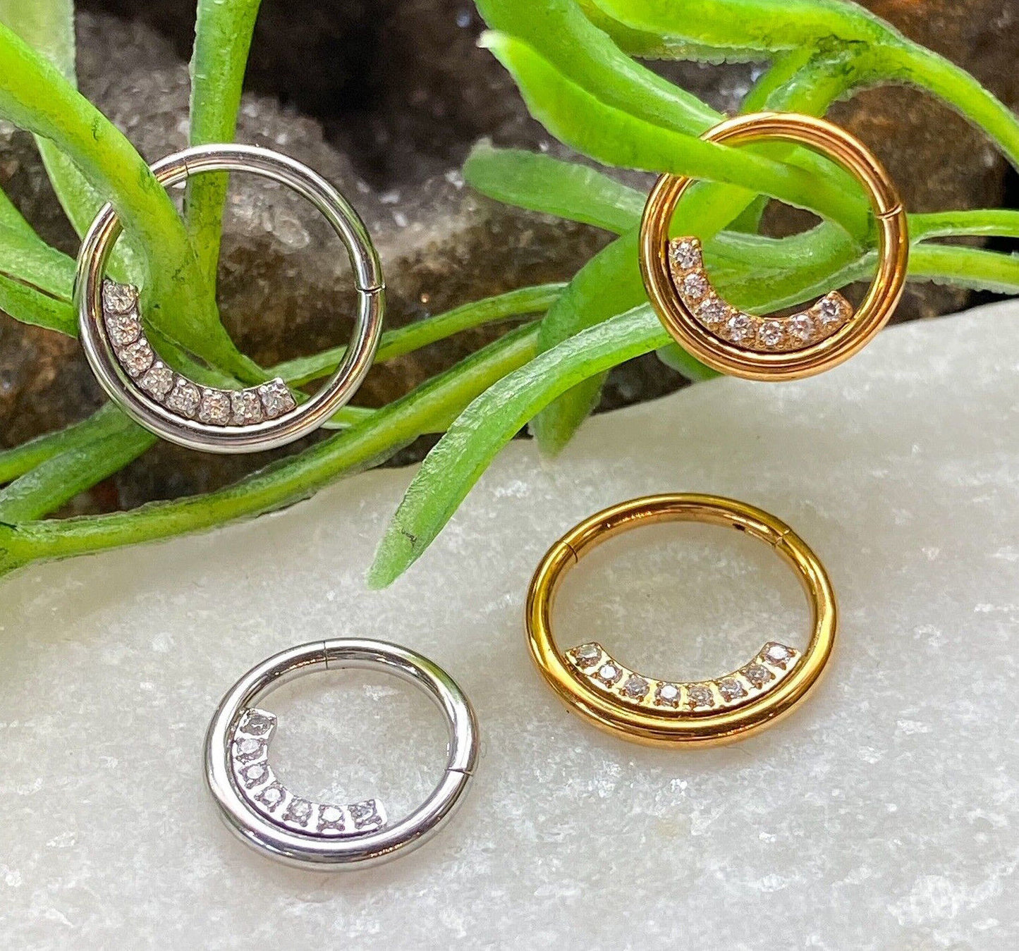 1pc Inner CNC Gems Hinged Segment Ring 16g Septum Clicker 316L Surgical Steel