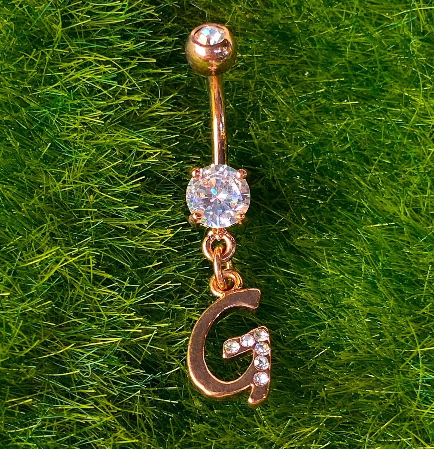 14kt Rose Gold Plated Initial Dangle Belly Ring Pierced Navel Naval Letter