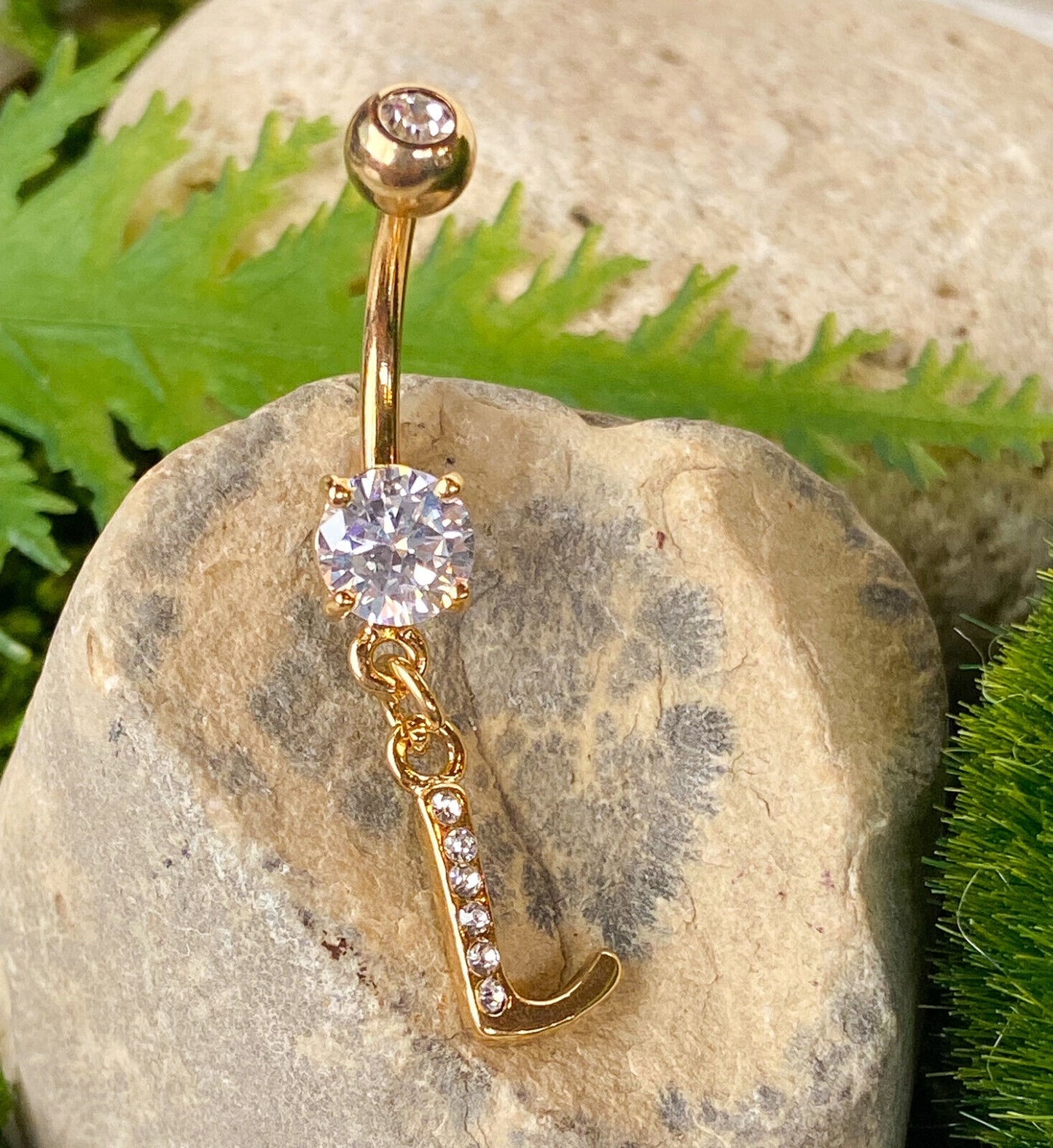 14kt Gold Plated Initial Dangle Belly Ring Naval Navel Letter Body Jewelry