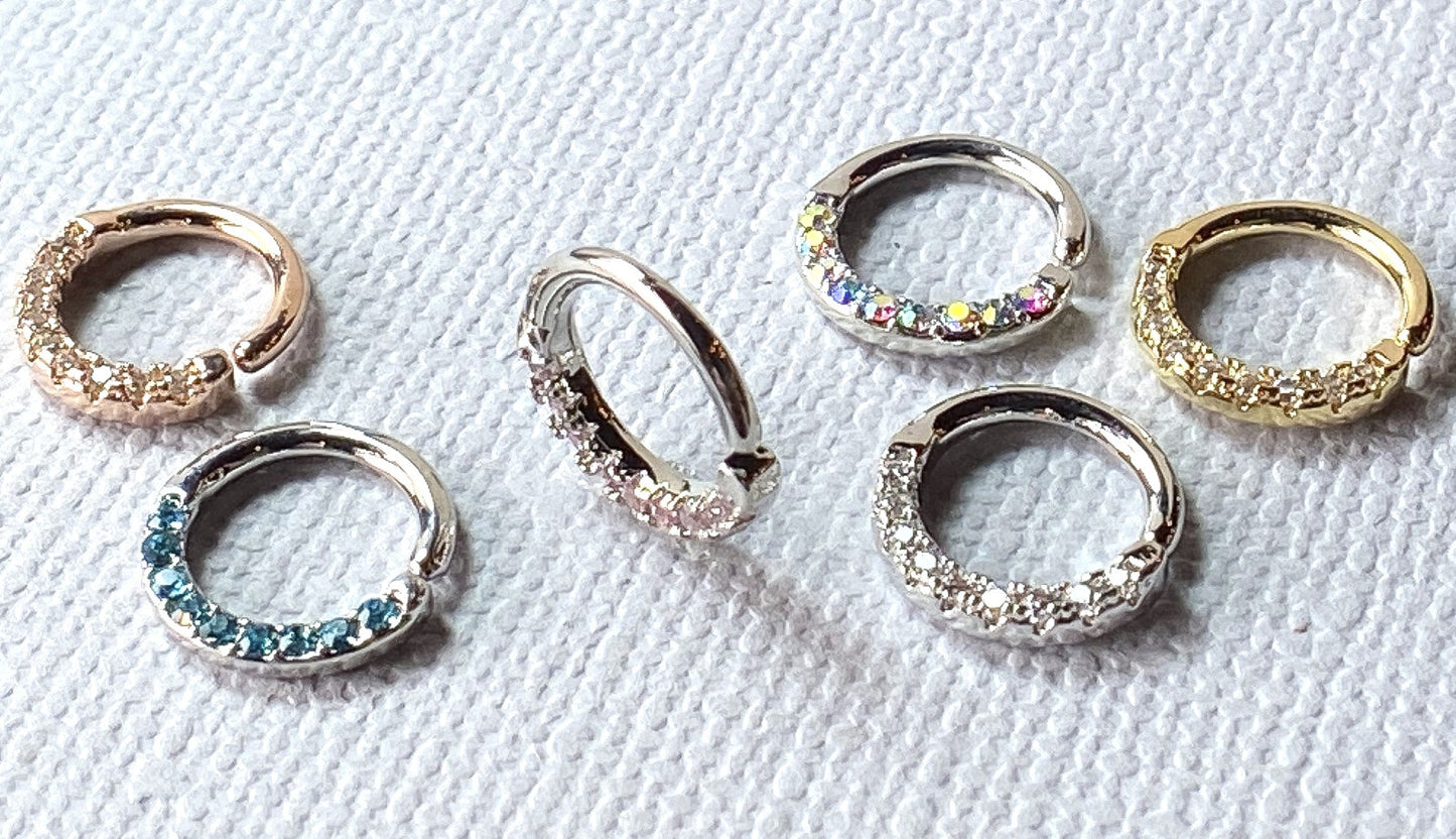 1pc Half Circle Lined Gems Hoop Ring Septum Daith Rook Tragus Ear Cartilage