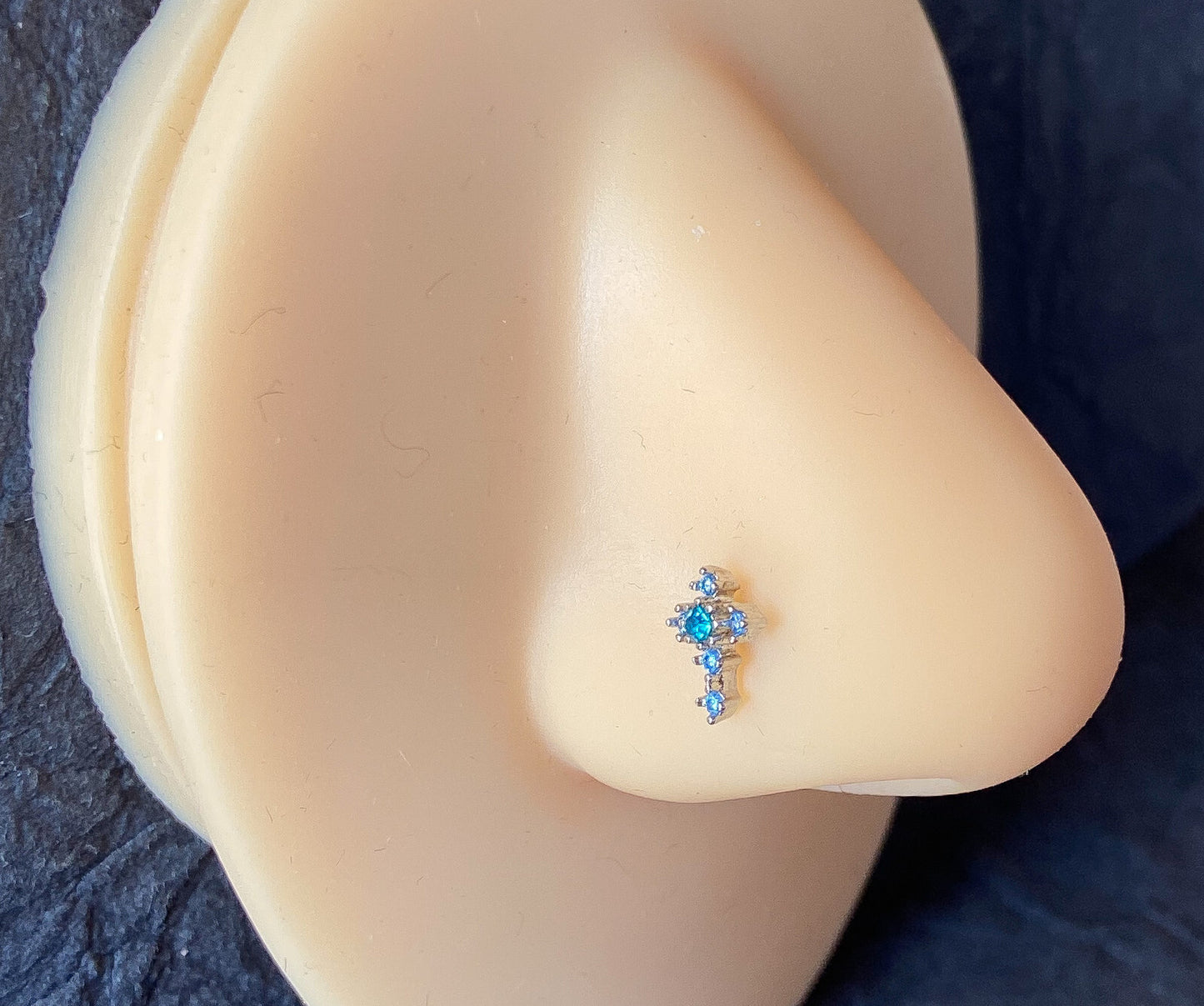 1pc CZ Gem Cross L-Bend 20g Nose Ring Stud Screw 316L Surgical Steel