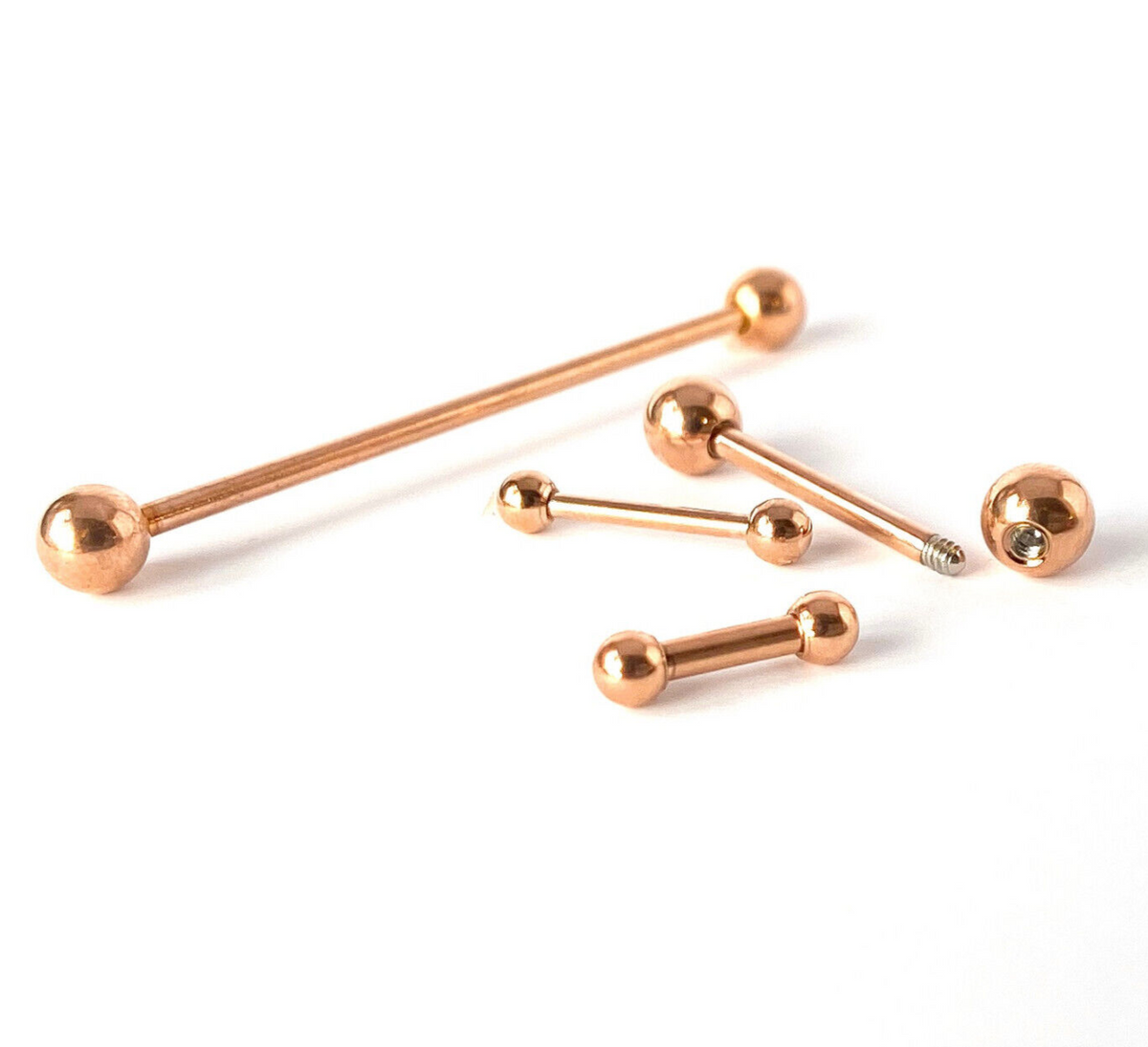 1pc Rose Gold Straight Barbell Tongue Industrial Tragus Eyebrow Nipple Ring