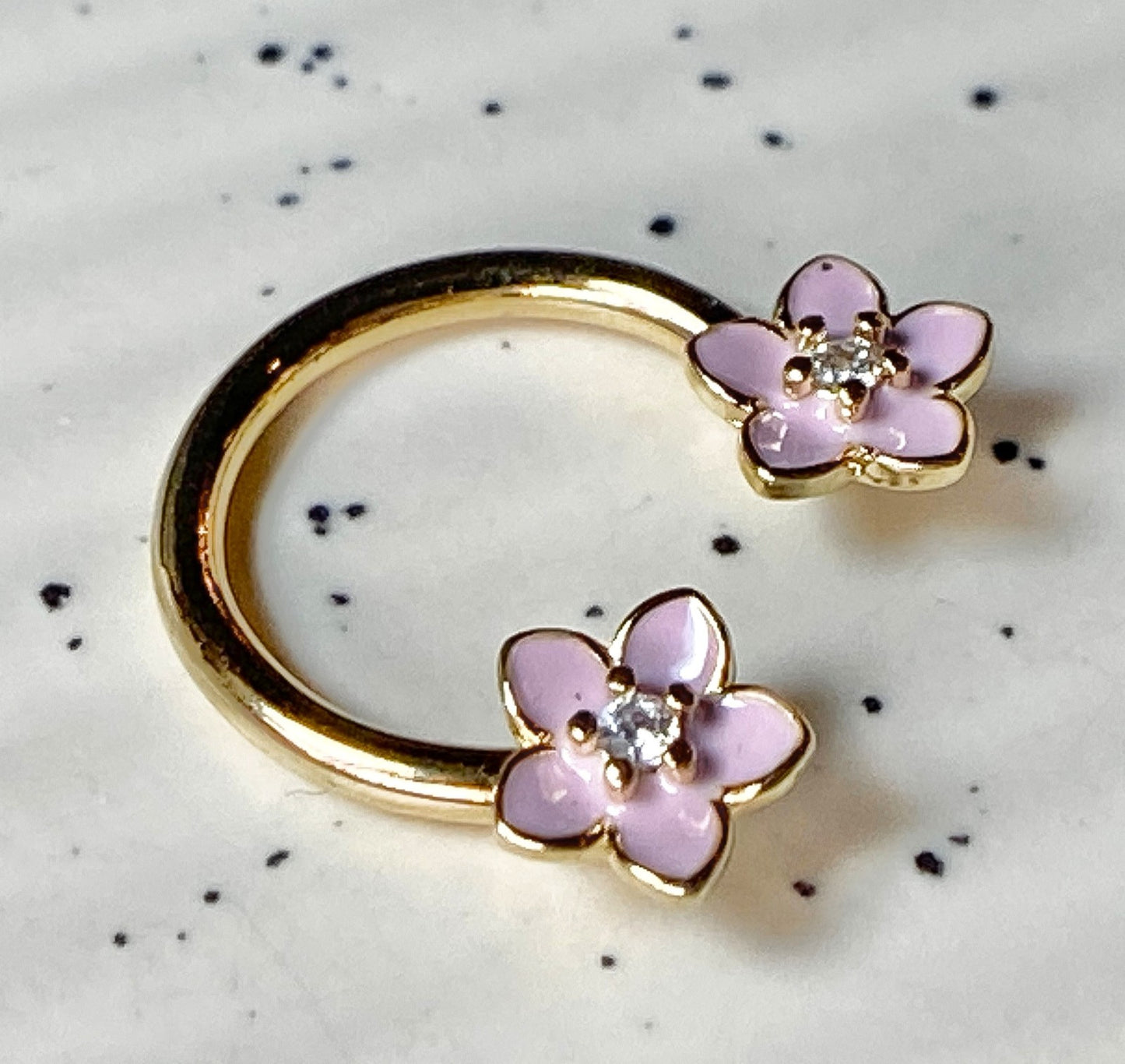 1pc Pink Enamel Flowers Gold Circular Barbell Horseshoe Lip Nipple Septum Ring