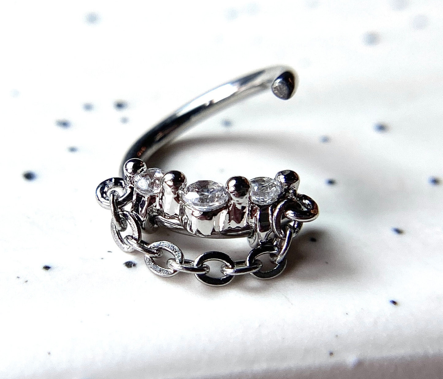 1pc 3-CZ Gems w/ Chain Bendable Hoop Ring- Nose Septum, Daith, Ear Cartilage