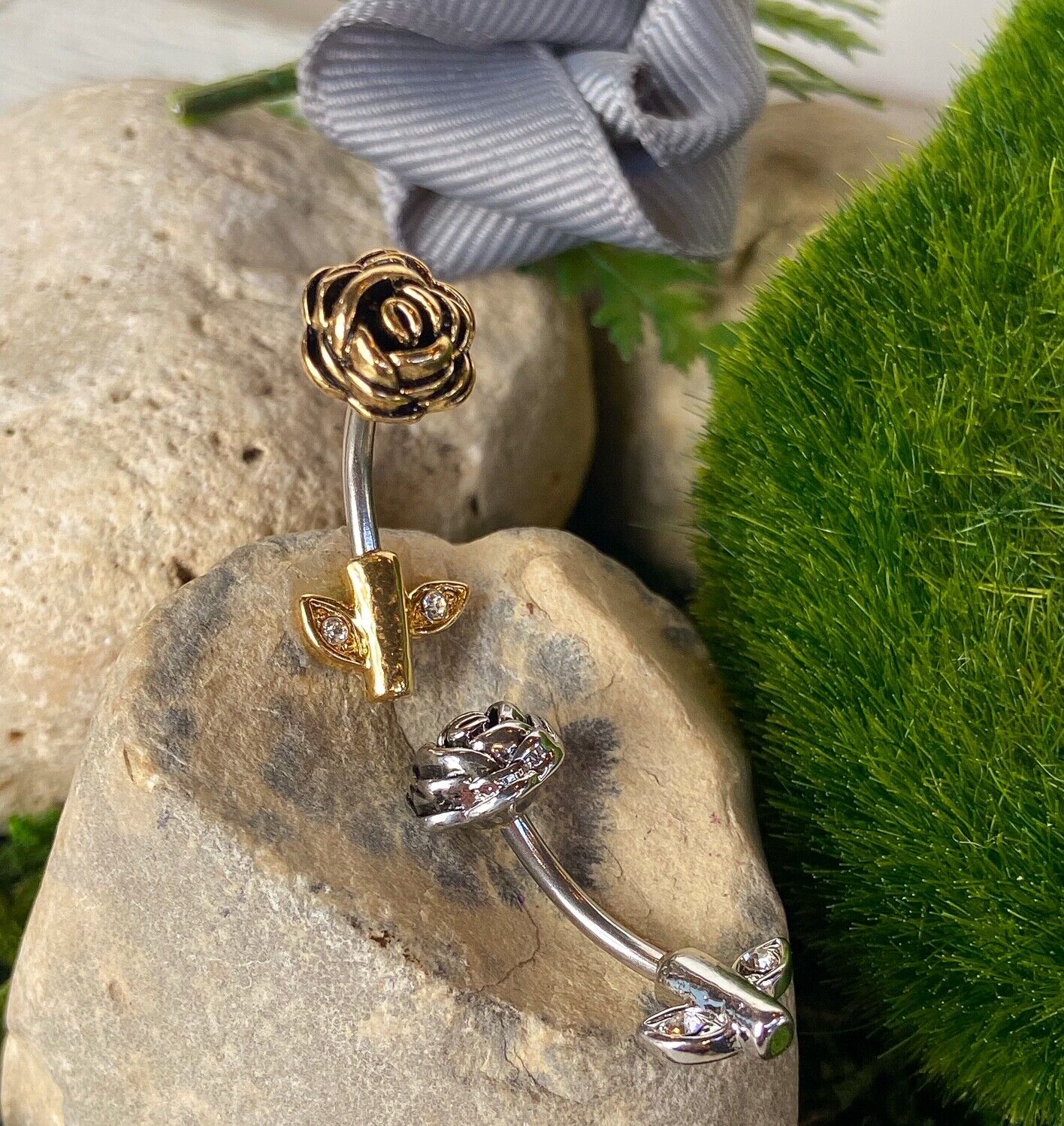 1pc Rose Stem 316L Surgical Steel Belly Pierced Navel Naval Ring