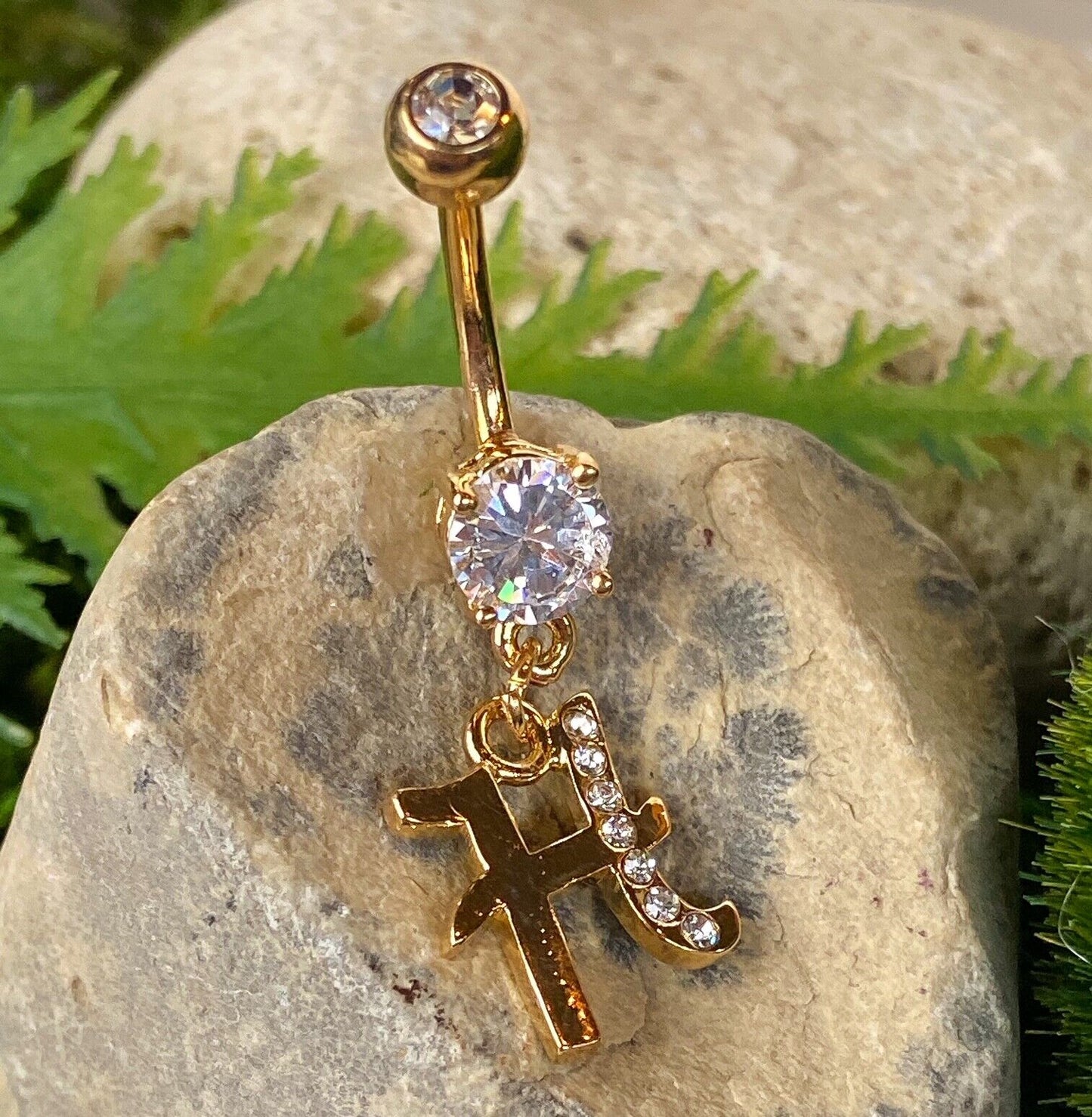 14kt Gold Plated Initial Dangle Belly Ring Naval Navel Letter Body Jewelry