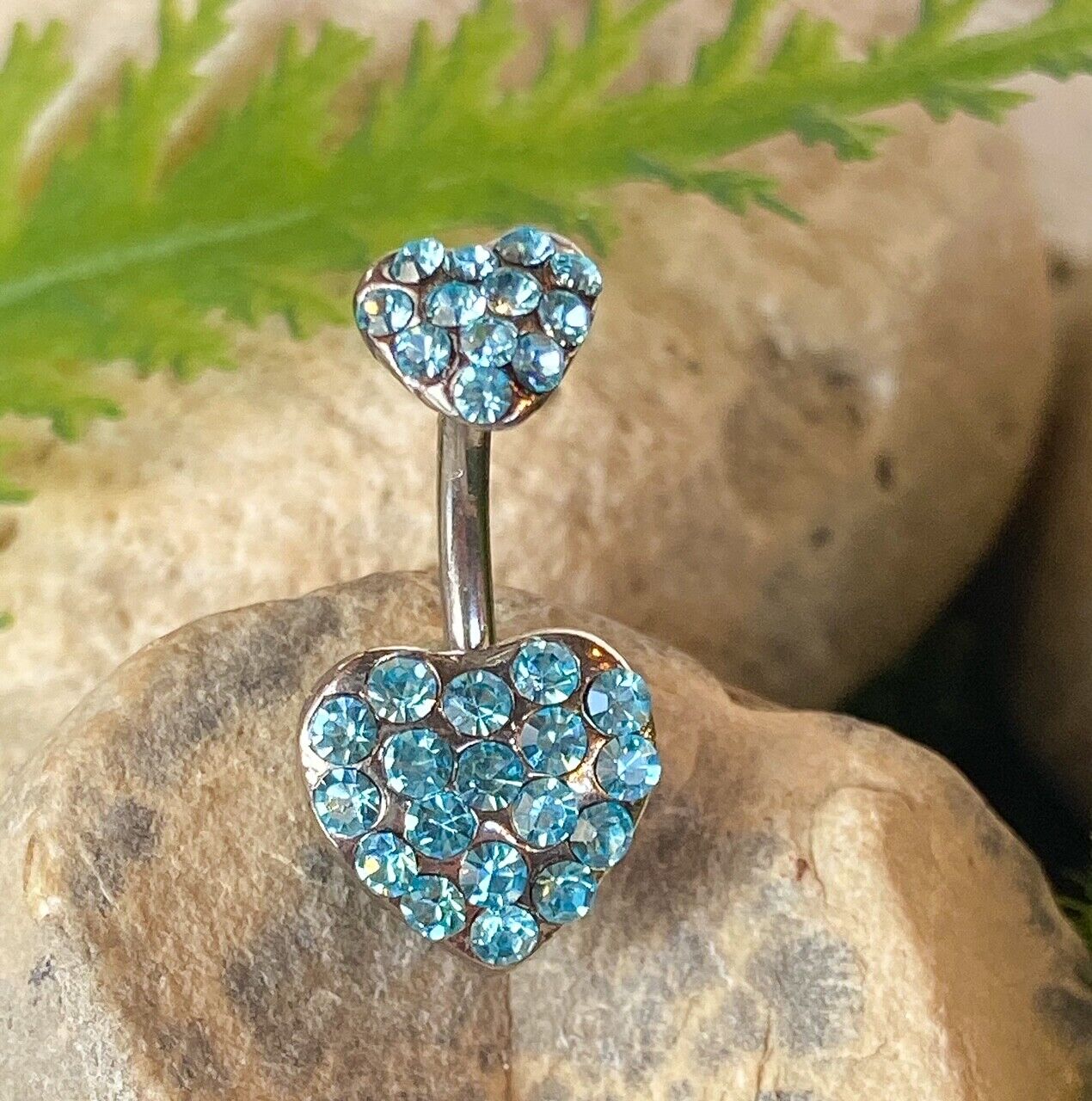 Heart Paved CZ Gem Belly Ring Navel Naval Clear, Purple, Aqua, Pink, Green
