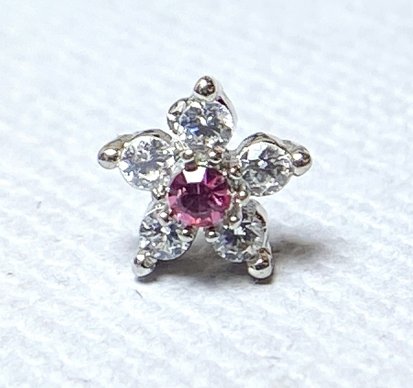 1pc Six CZ Gem Paved Flower Top 20g Nose Ring Stud 316L Surgical Steel