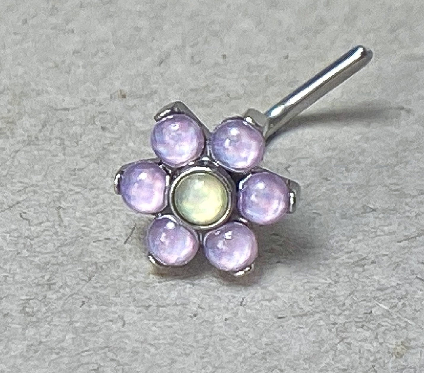 1pc Illuminating Stone Flower L-Bend 20g Nose Ring Stud Screw Surgical Steel