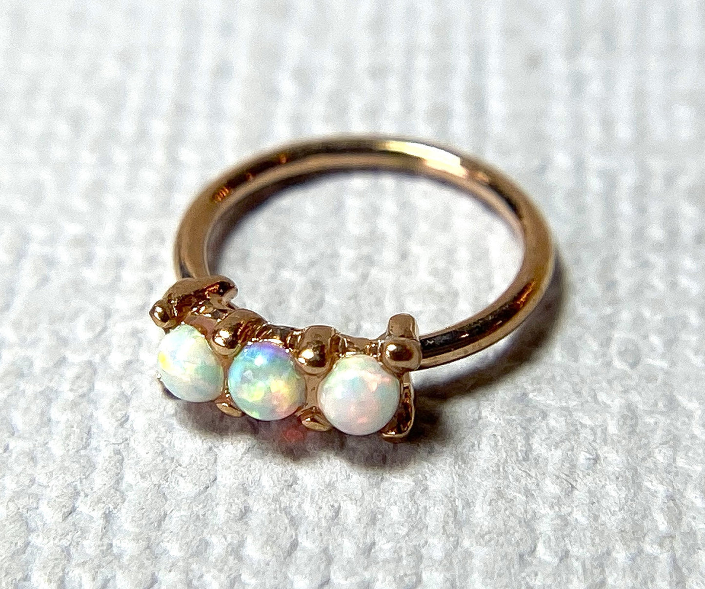 1pc Bendable Hoop Ring With Three Prong Set Opals Annealed 316L Surgical Steel