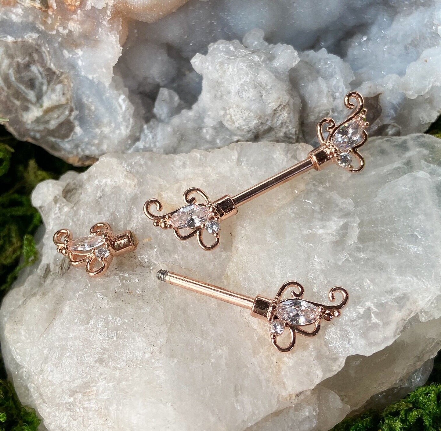 PAIR CZ Set Floral Filigree Nipple Rings Shields Pierced Body Piercing Jewelry