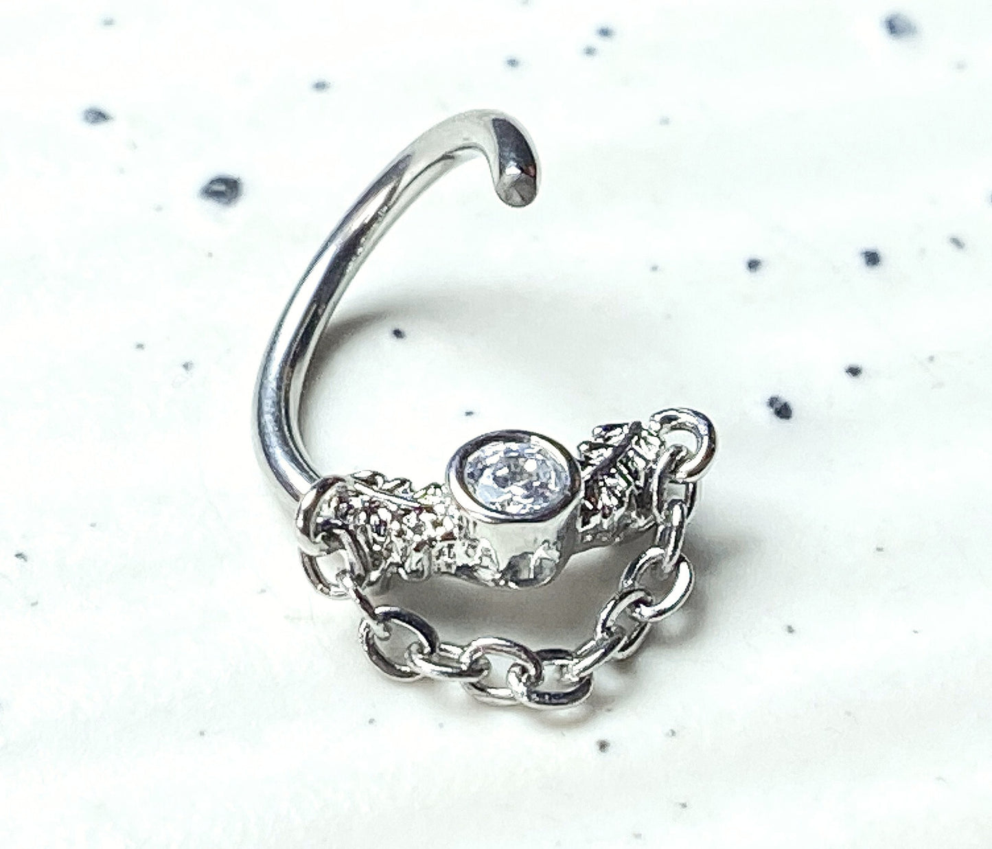 1pc CZ Gem Leaf w/ Chain Bendable Hoop Ring- Nose Septum, Daith, Ear Cartilage