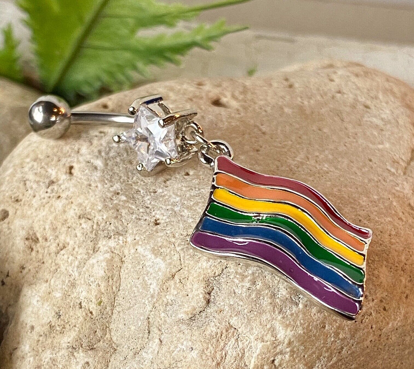 1pc Flag Belly Ring 316L Steel Pierced Navel Naval Rainbow Pride England English