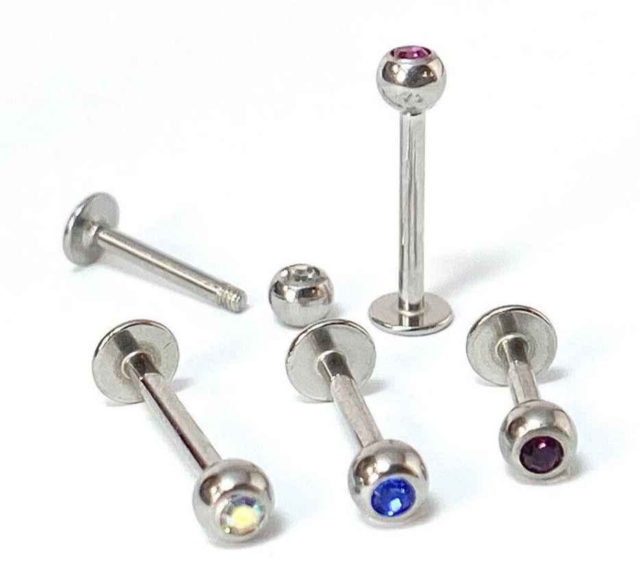 1pc Press-Fit Gem Ball 316L Surgical Steel 16g Labret Monroe Cheek Barbell