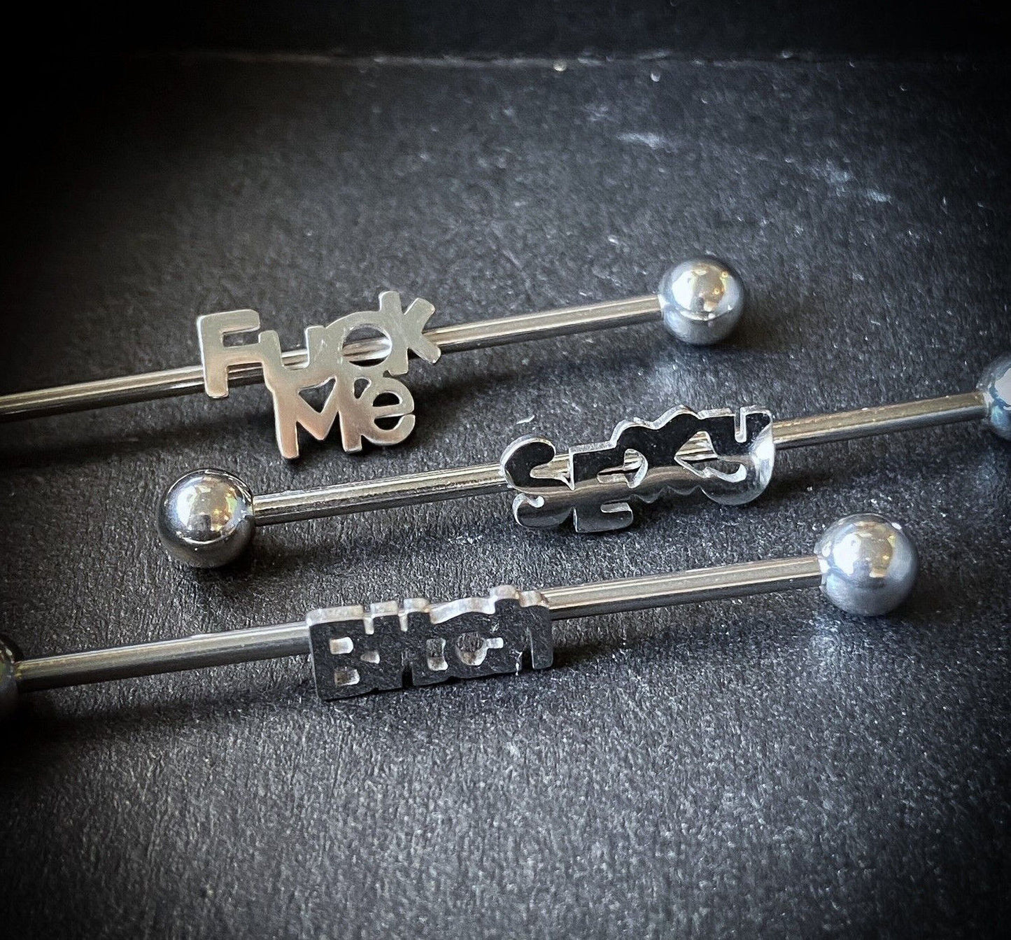 1pc Word Steel Industrial Barbell Piercing - choose from SEXY, B*TCH or F*CK ME