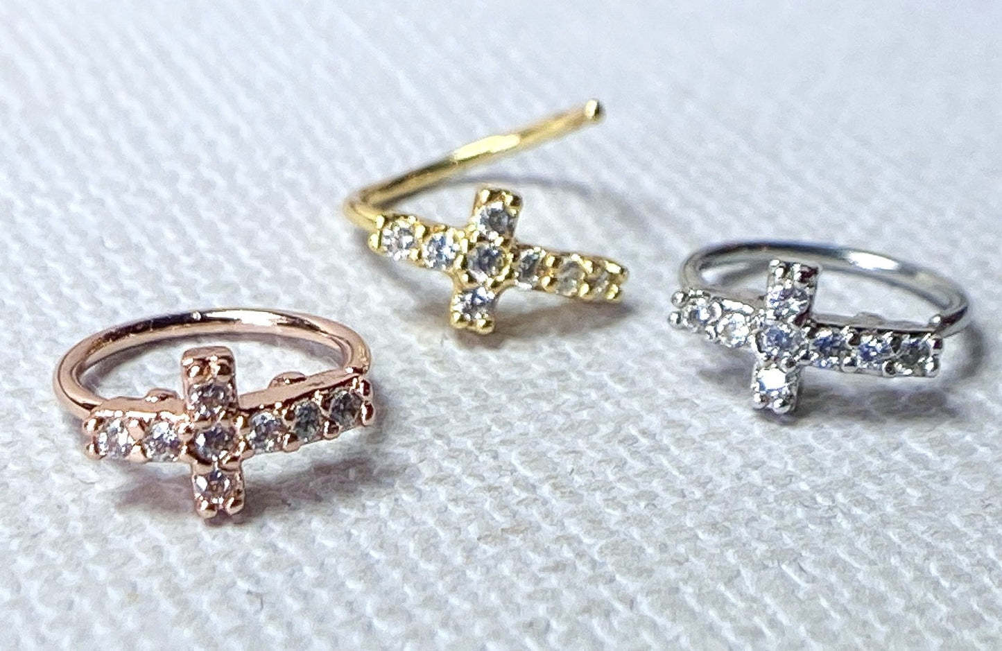 1pc Bendable Nose Hoop / Cartilage Ring CZ Gem Paved Cross for Rook, Daith