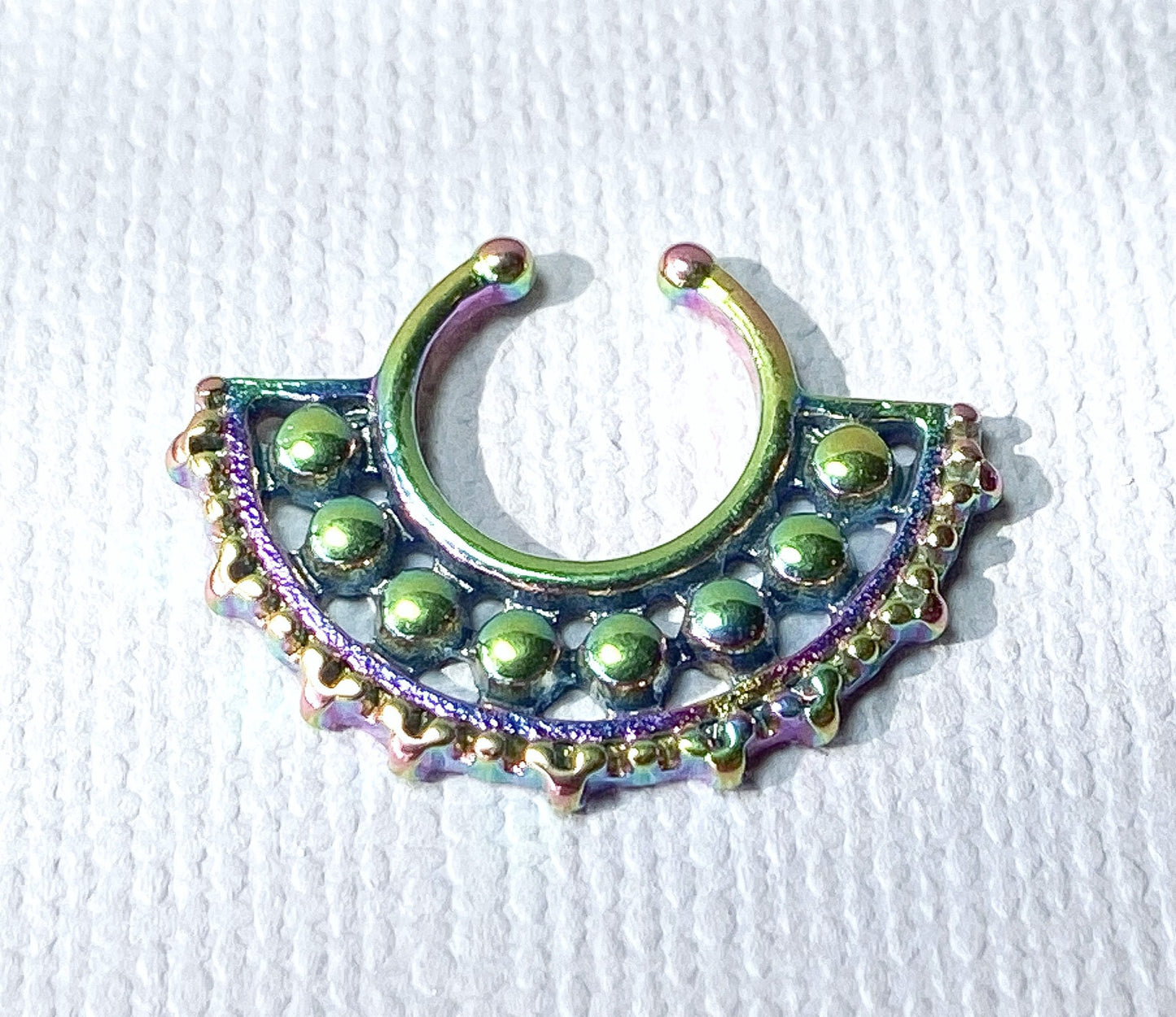 1pc 100% SURGICAL STEEL Non-Piercing Fake Septum Hanger Beaded Large Fan Clip-on