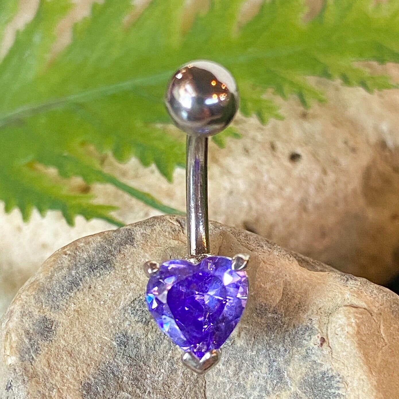 1pc Heart Solitaire Prong Set Gem Belly Ring Navel Naval