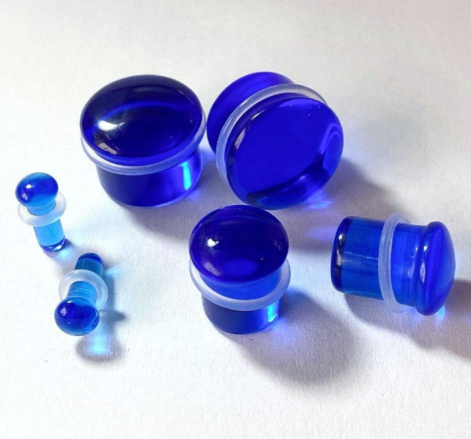 PAIR Blue Glass Single Flare Plugs Gauges Tunnels Earlets Body Piercing Jewelry