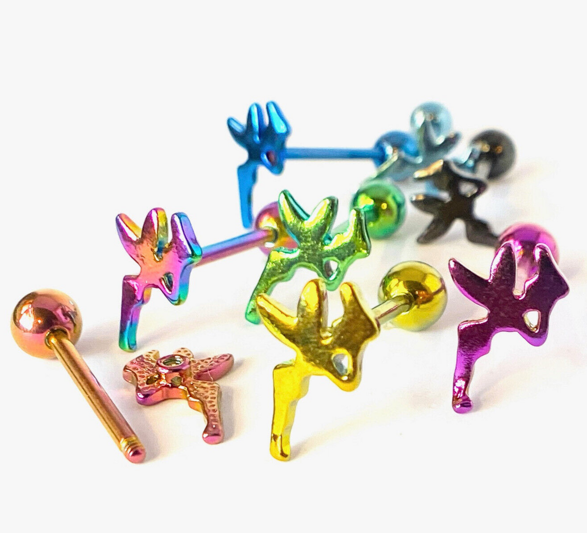 1pc Fairy Design Tongue Ring Titanium Anodized 14g Tounge Barbell Body Jewelry