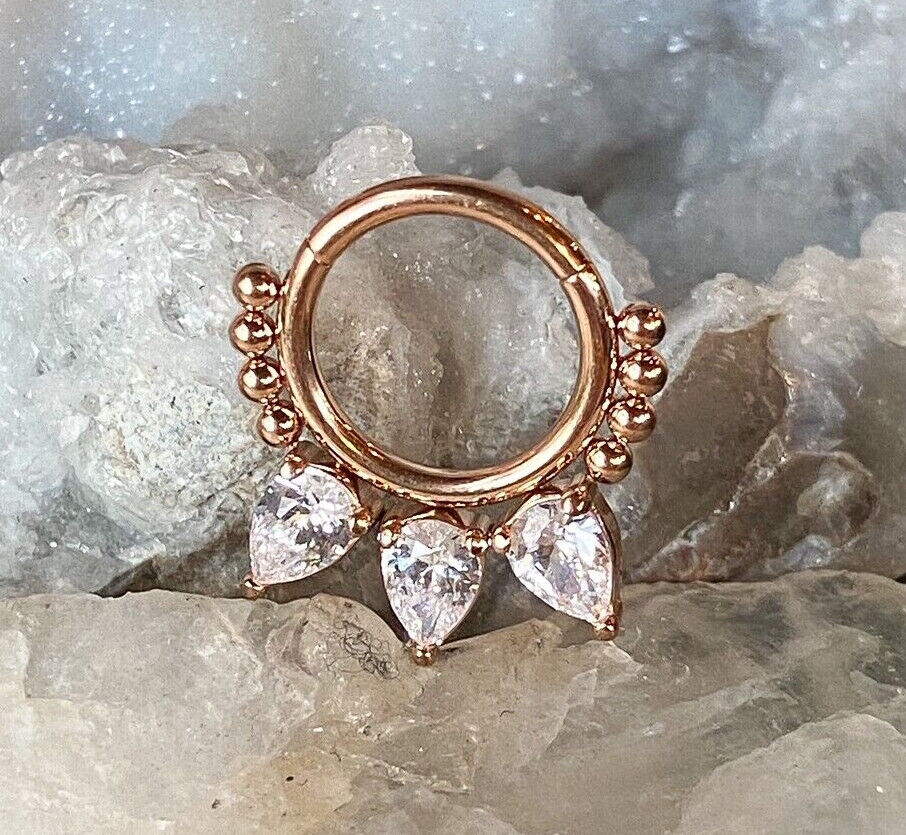 1pc Pear CZ Gems & Beads Hinged Segment Ring 16g Septum Clicker Helix Cartilage