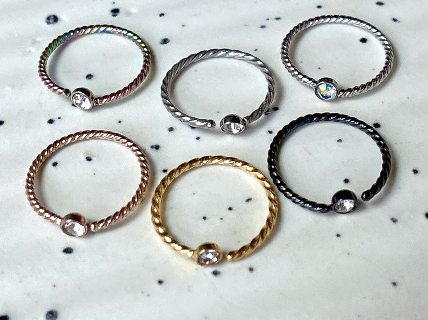 1pc Bendable Steel Twisted Rope Gem Nose Hoop Cartilage Ring Rook Daith Helix
