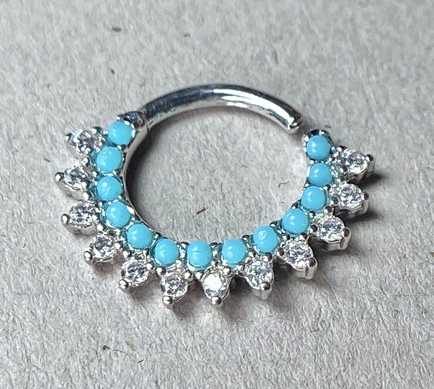 1pc Bendable Turquoise & CZ Gem Hoop Septum Ring Cartilage Daith Helix Tragus
