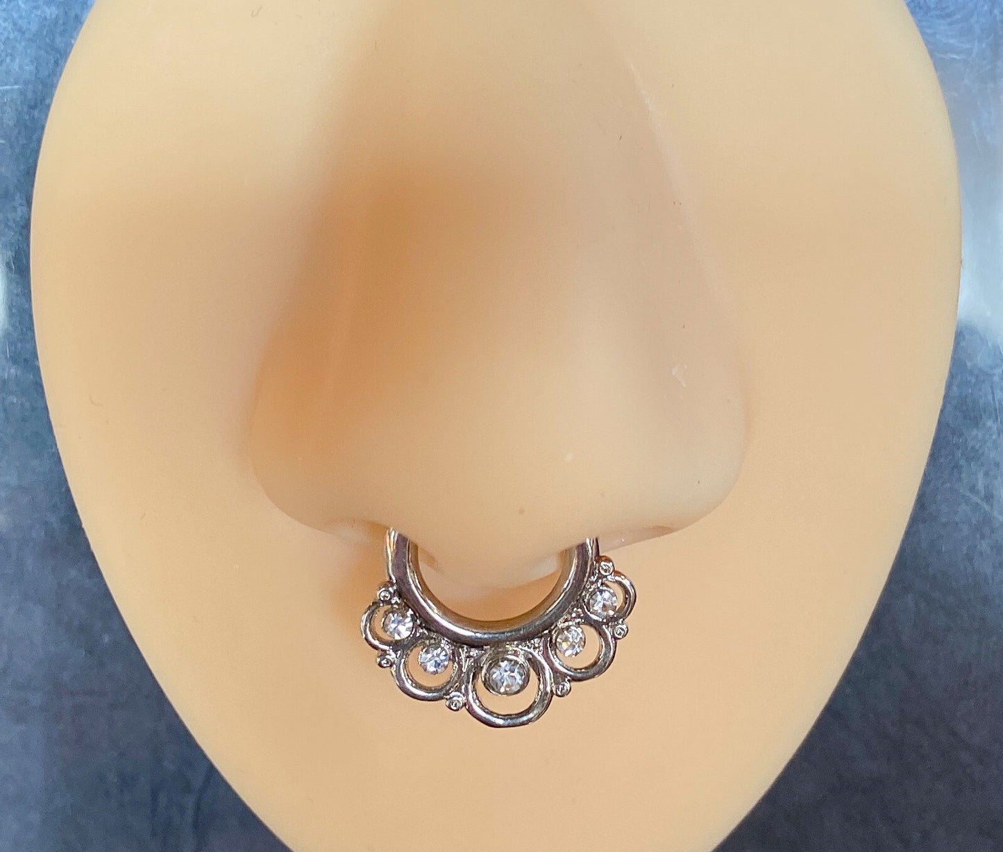 1pc Floral Round w/Gems Septum Clicker 316L Surgical Steel 14g or 16g Nose Ring