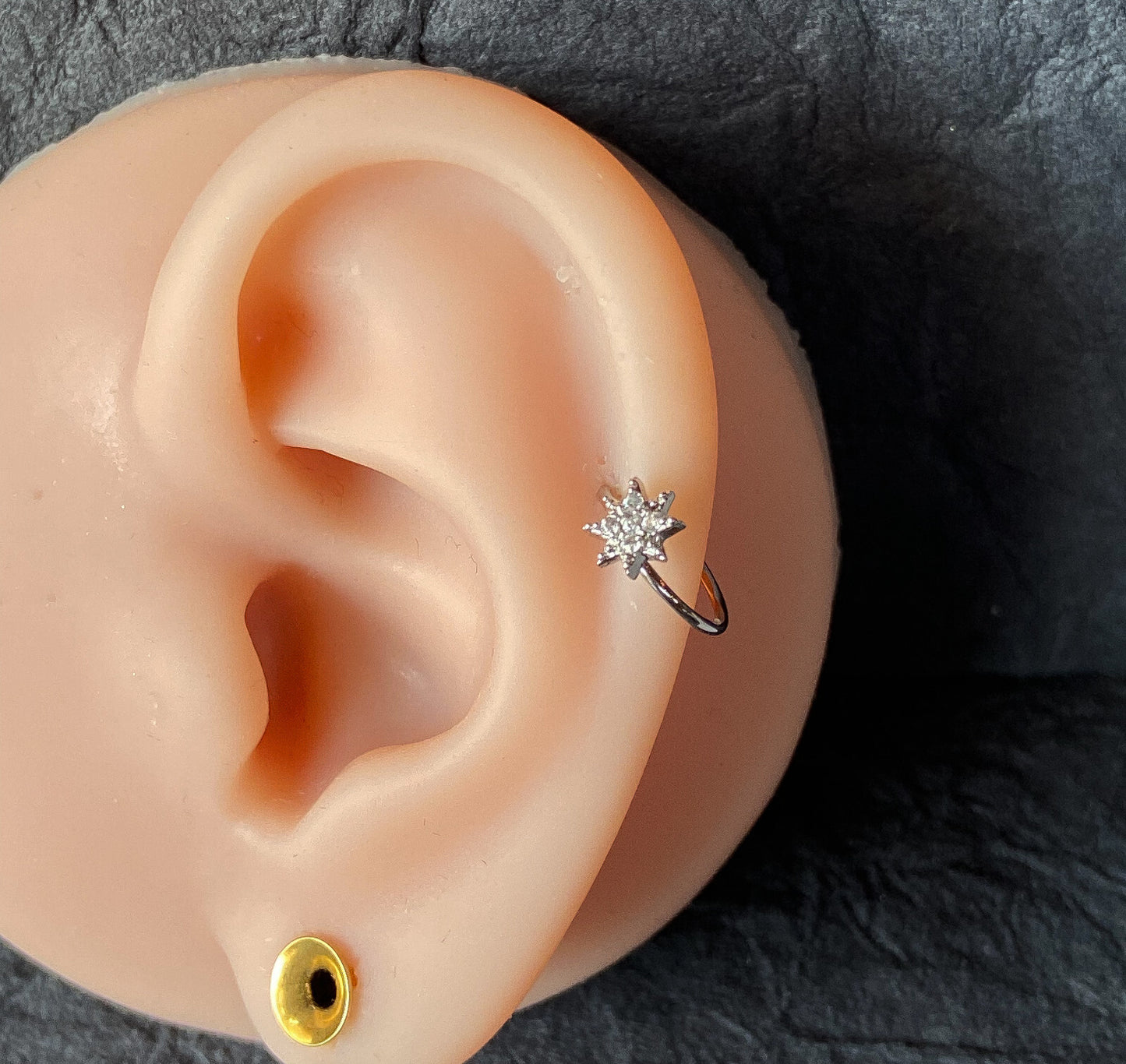 1pc CZ Paved Starburst Hoop Nose / Cartilage Ring Rook Daith Helix Tragus