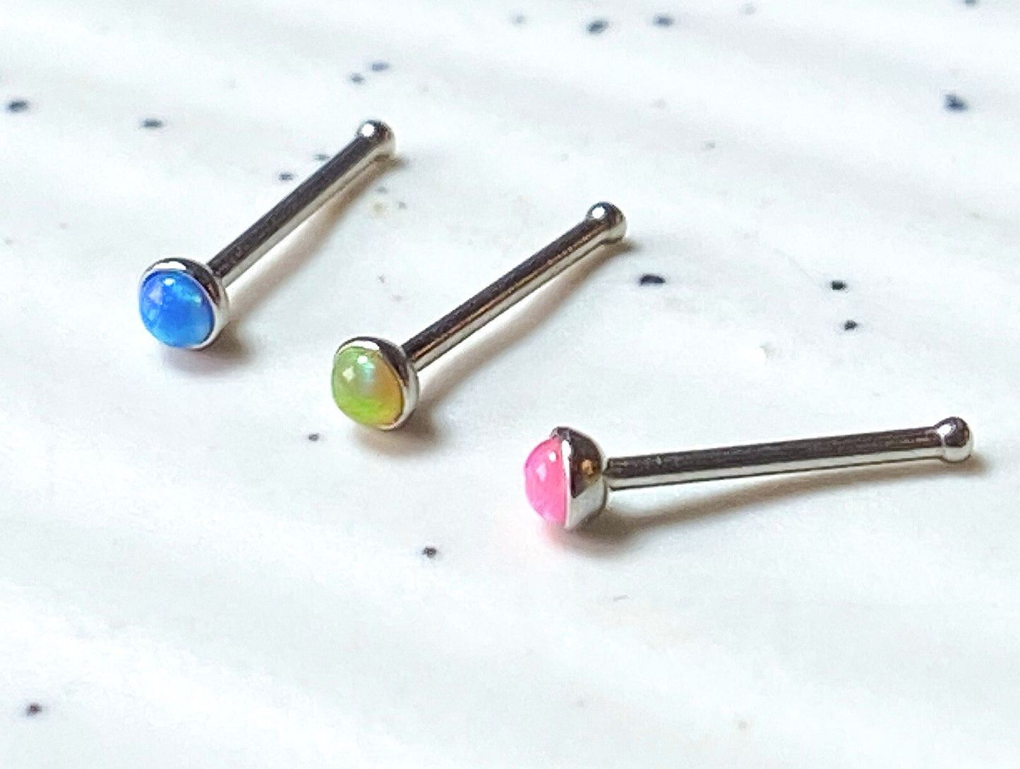 1pc Opal Set Nose Ring Stud Bone 316L Surgical Steel Body Jewelry