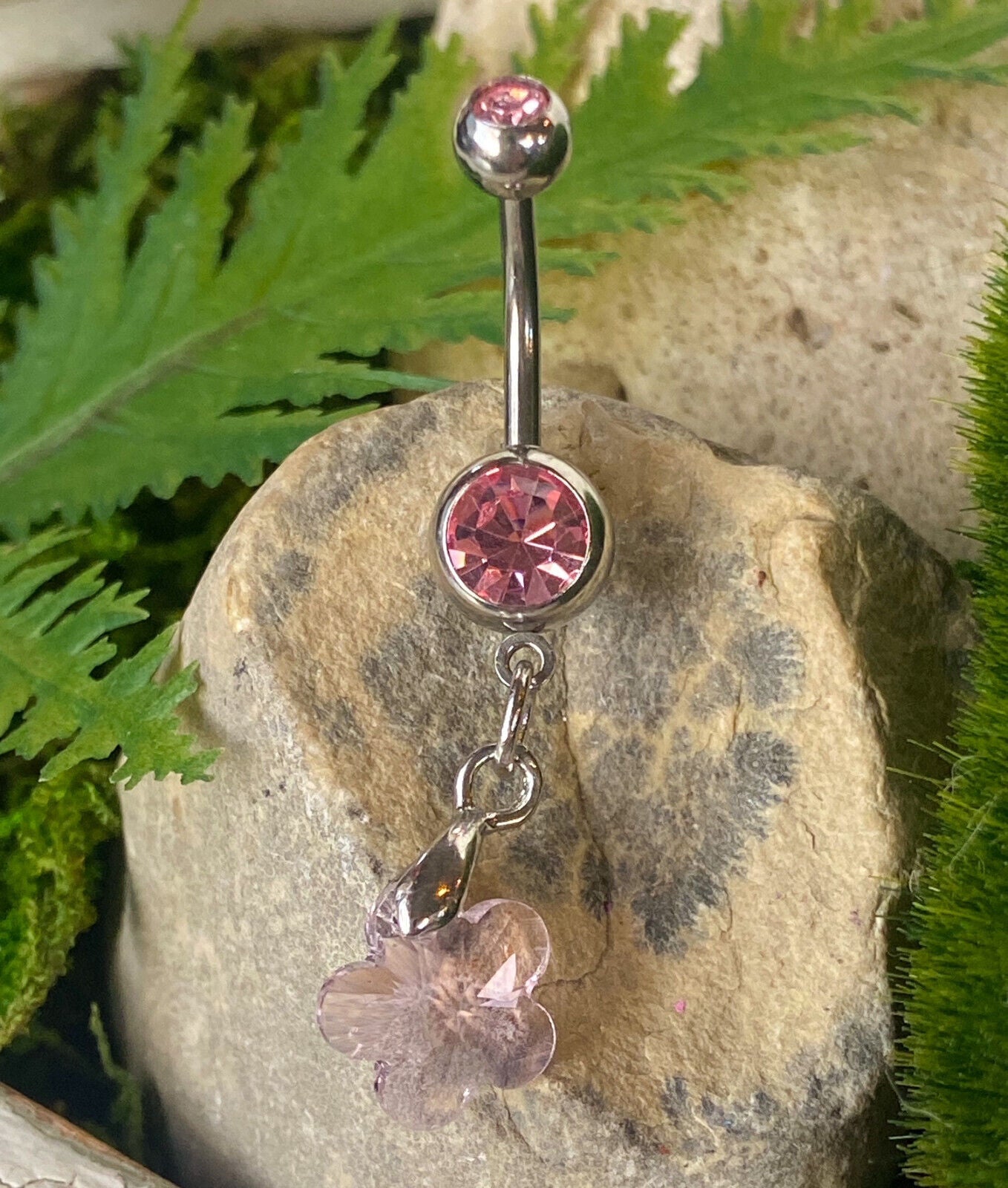 Crystal Ray Prism Flower Gem Belly Ring Navel Naval AB, Clear, Pink, Aqua