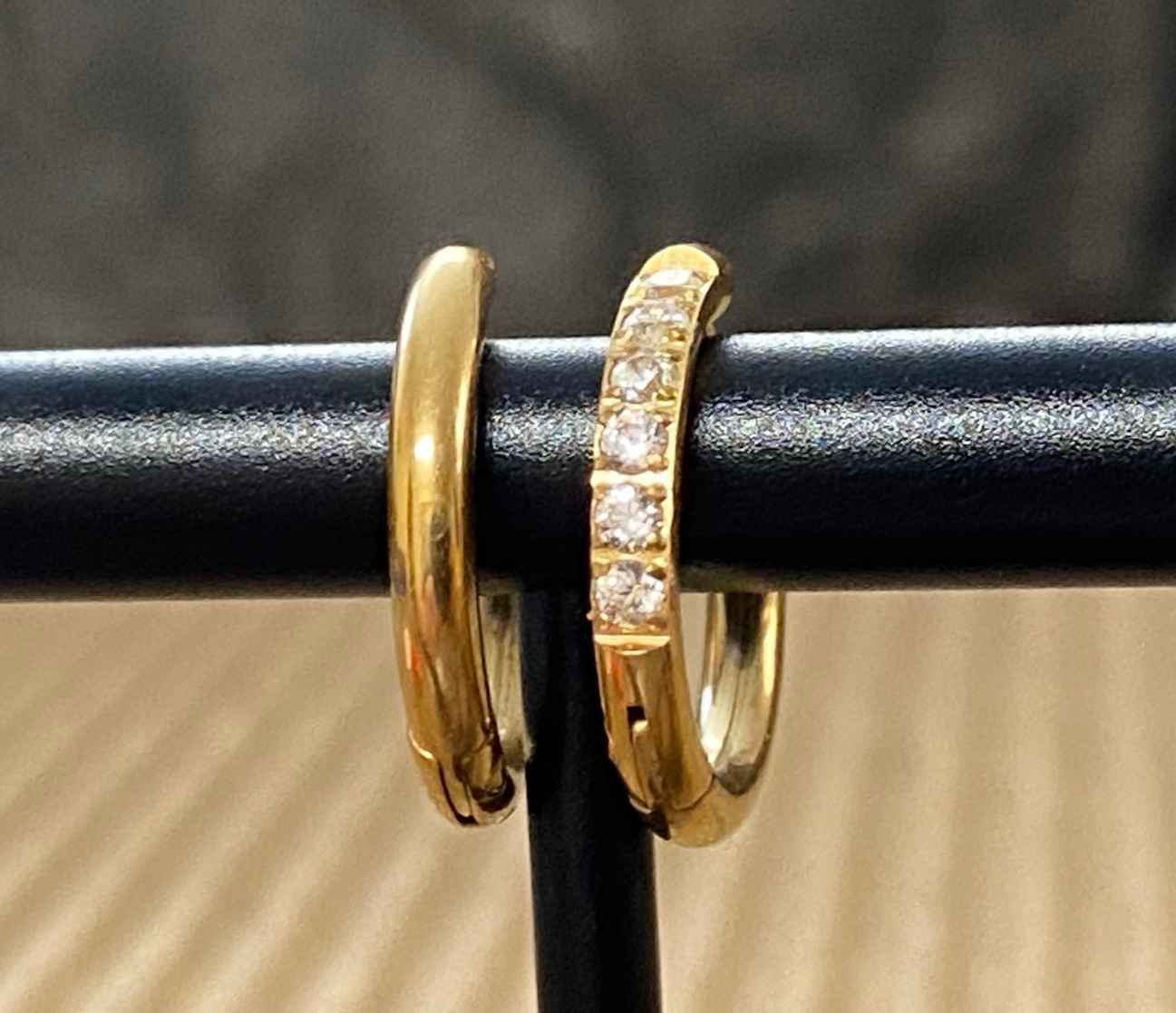 PAIR CZ Gem Accented Hinged Hoop Earrings 316L Stainless Steel Hinge Action 18g