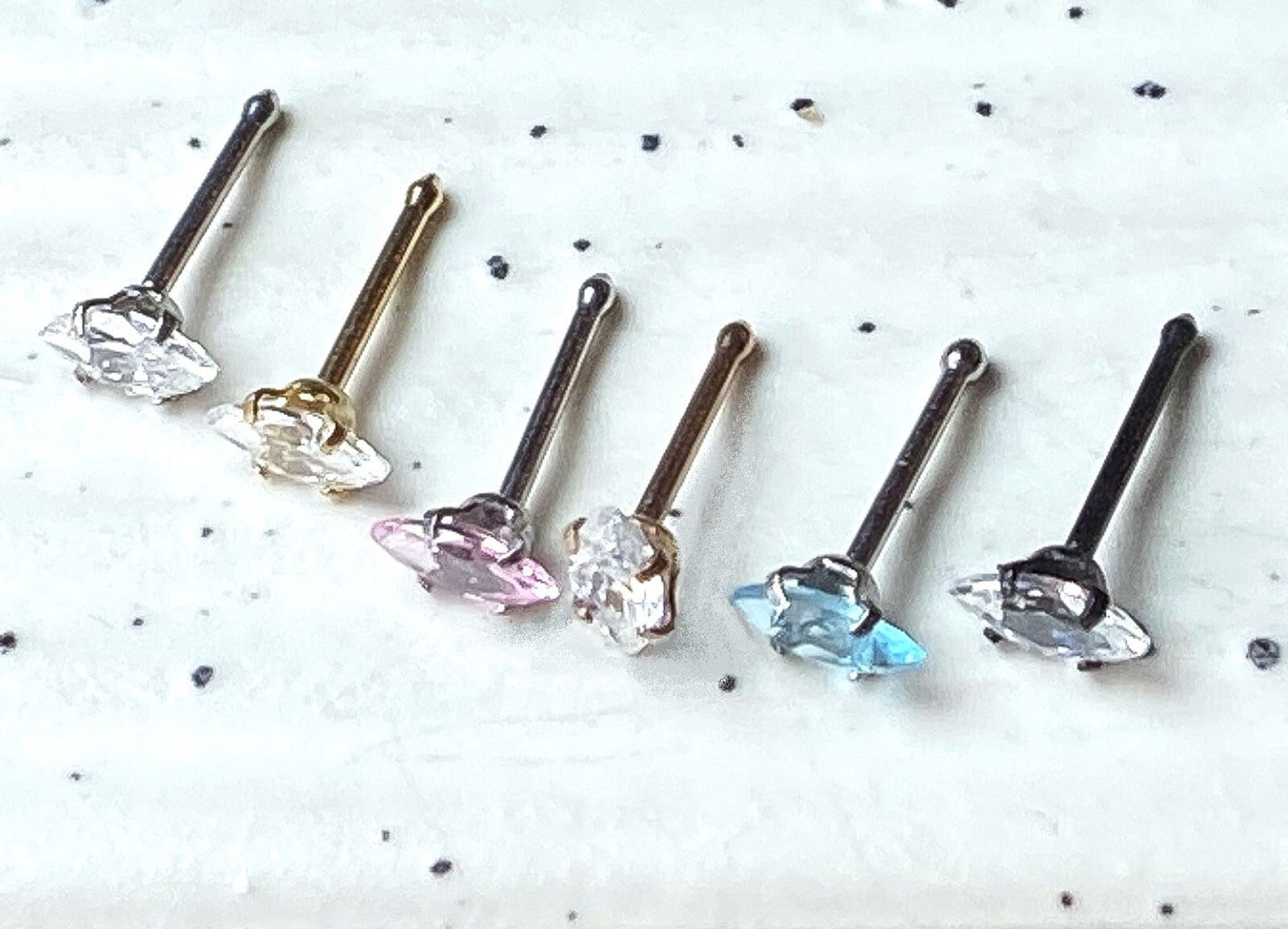1pc Marquise CZ Gem 20g Nose Ring Stud Bone 316L Surgical Steel