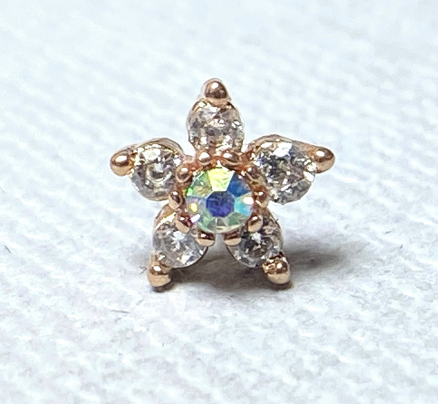 1pc Six CZ Gem Paved Flower Top 20g Nose Ring Stud 316L Surgical Steel