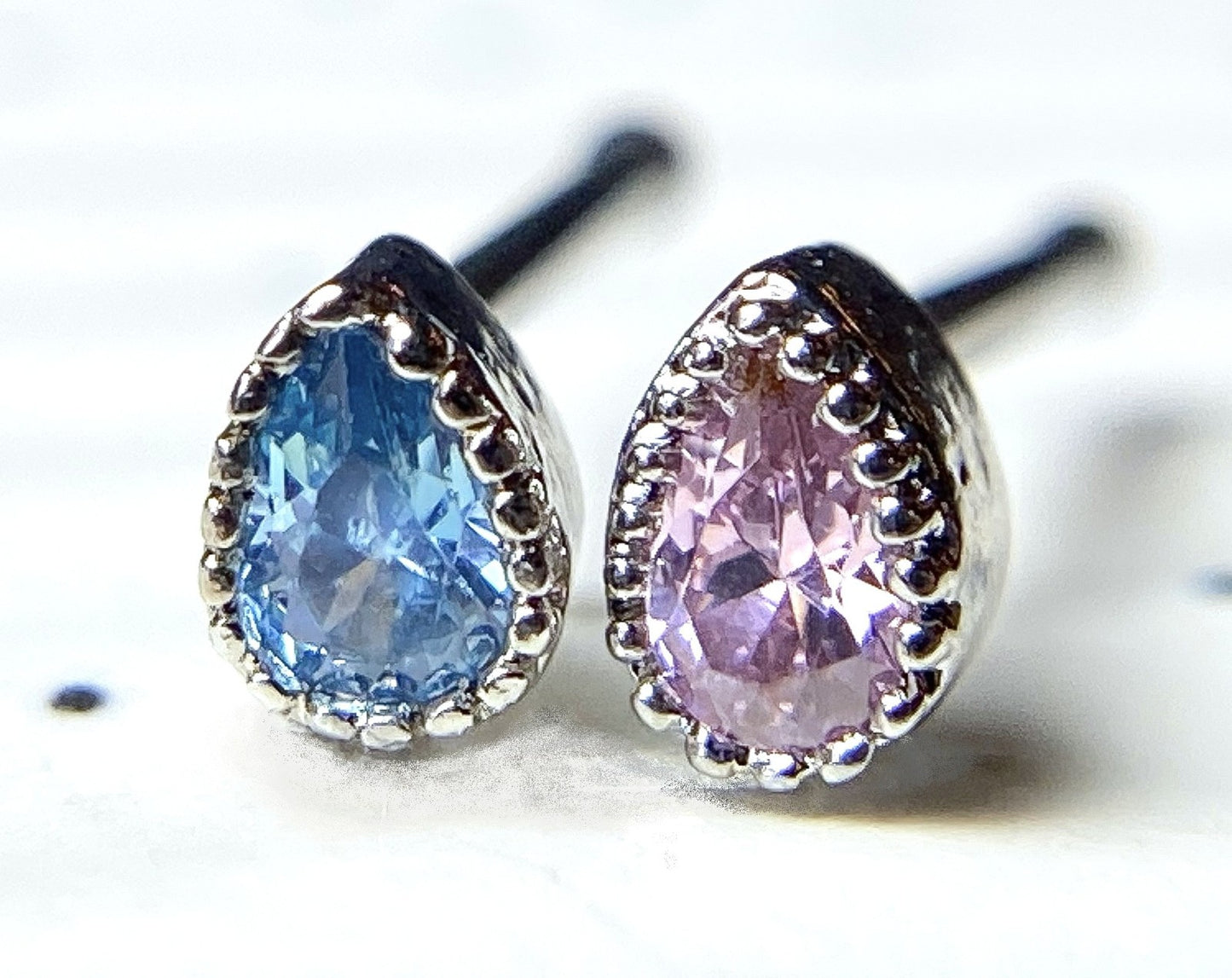 1pc Teardrop CZ Gem 20g Nose Ring Stud Bone Tear Drop 316L Surgical Steel