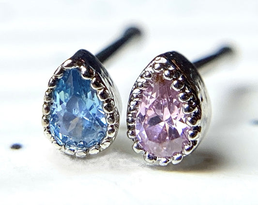 1pc Teardrop CZ Gem 20g Nose Ring Stud Bone Tear Drop 316L Surgical Steel
