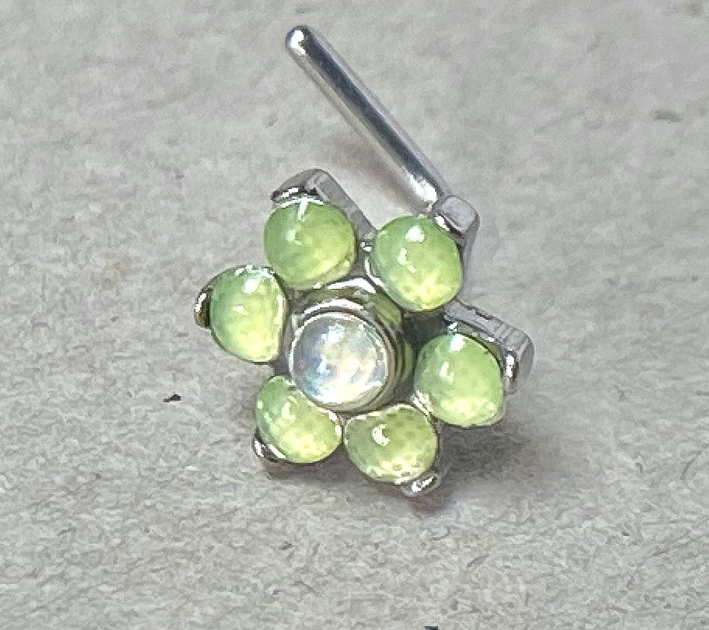 1pc Illuminating Stone Flower L-Bend 20g Nose Ring Stud Screw Surgical Steel