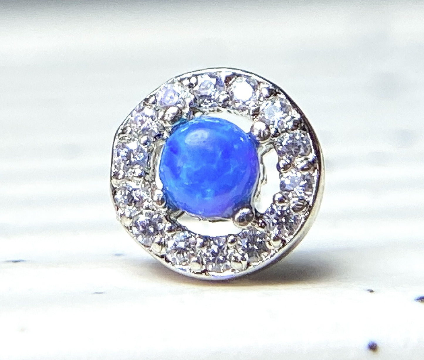 1pc CZ Gem Circle w/ Opal Dome Center L-Bend 20g Nose Stud Screw Ring