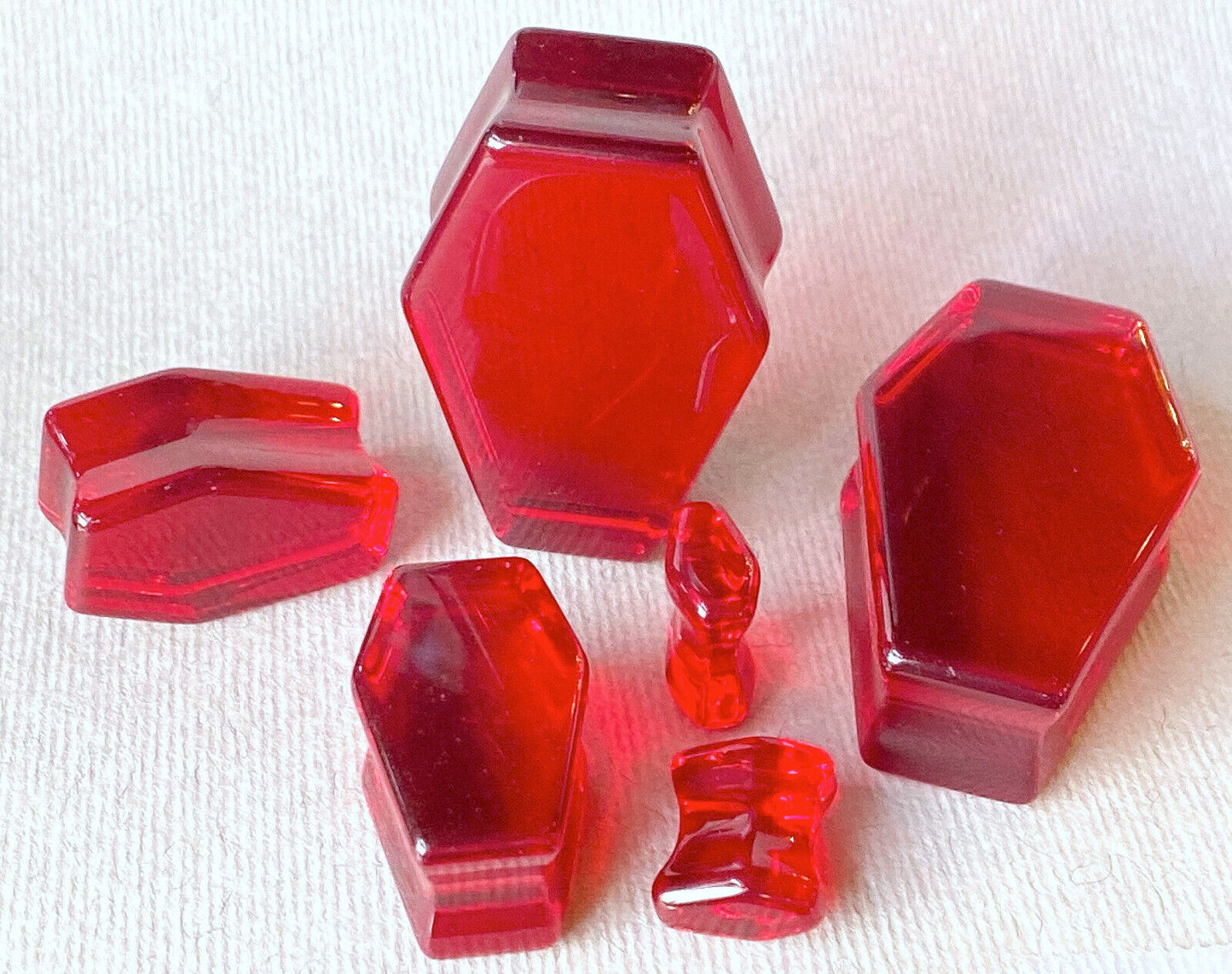 PAIR Red Glass Stone Double Flare Coffin Shaped Plugs Earlet Gauges Body Jewelry