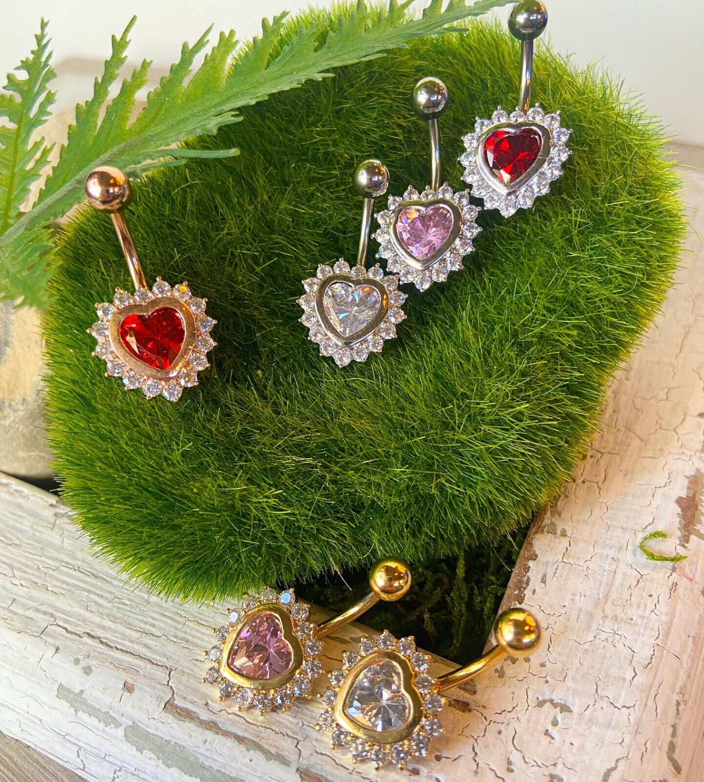 1pc Heart CZ Gems Pierced Belly Navel Naval Ring Body Jewelry Gold Rose Gold