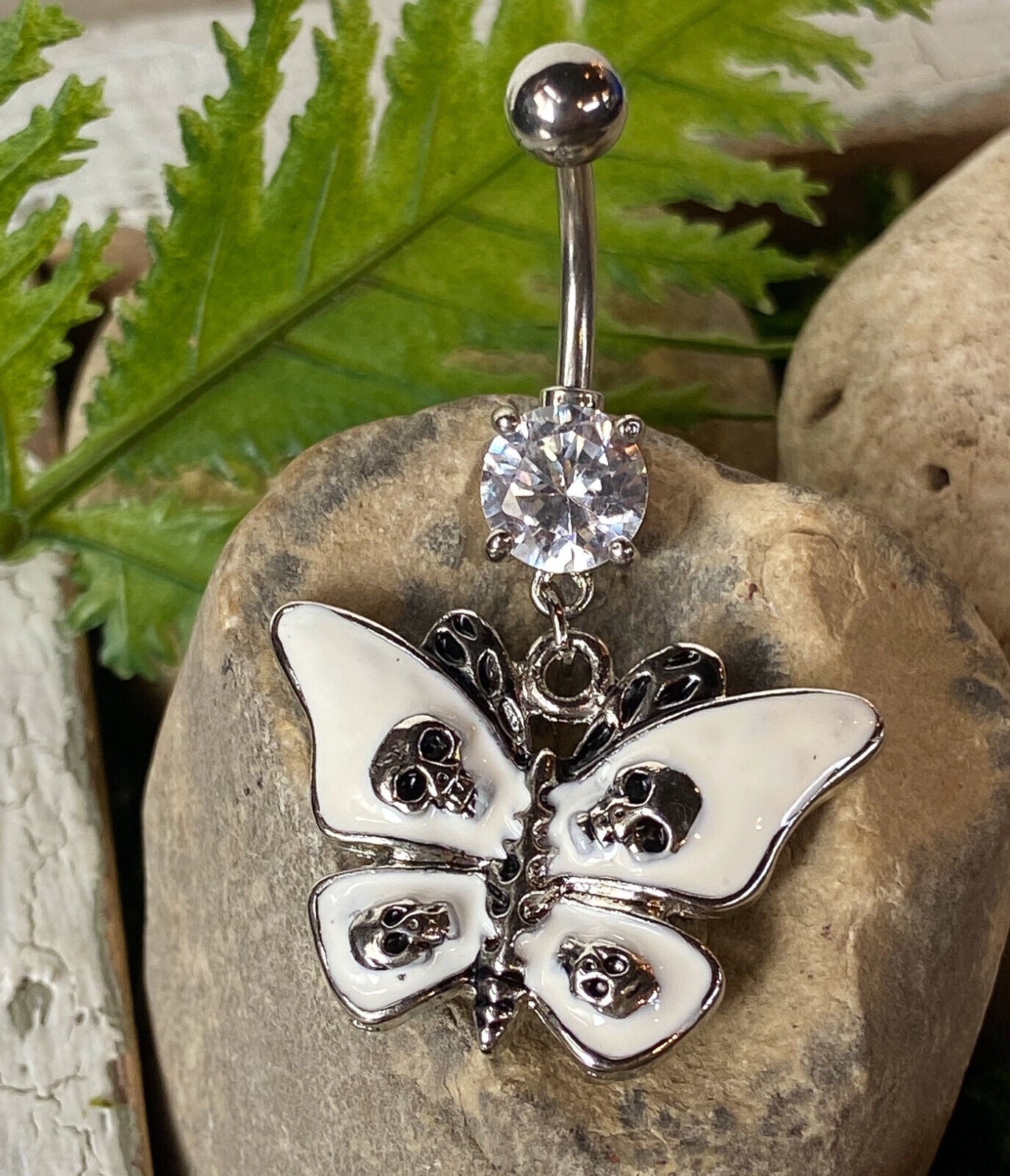 1pc Butterfly & Skulls Gothic Skull Belly Ring Navel Goth Naval Piercing Pierced